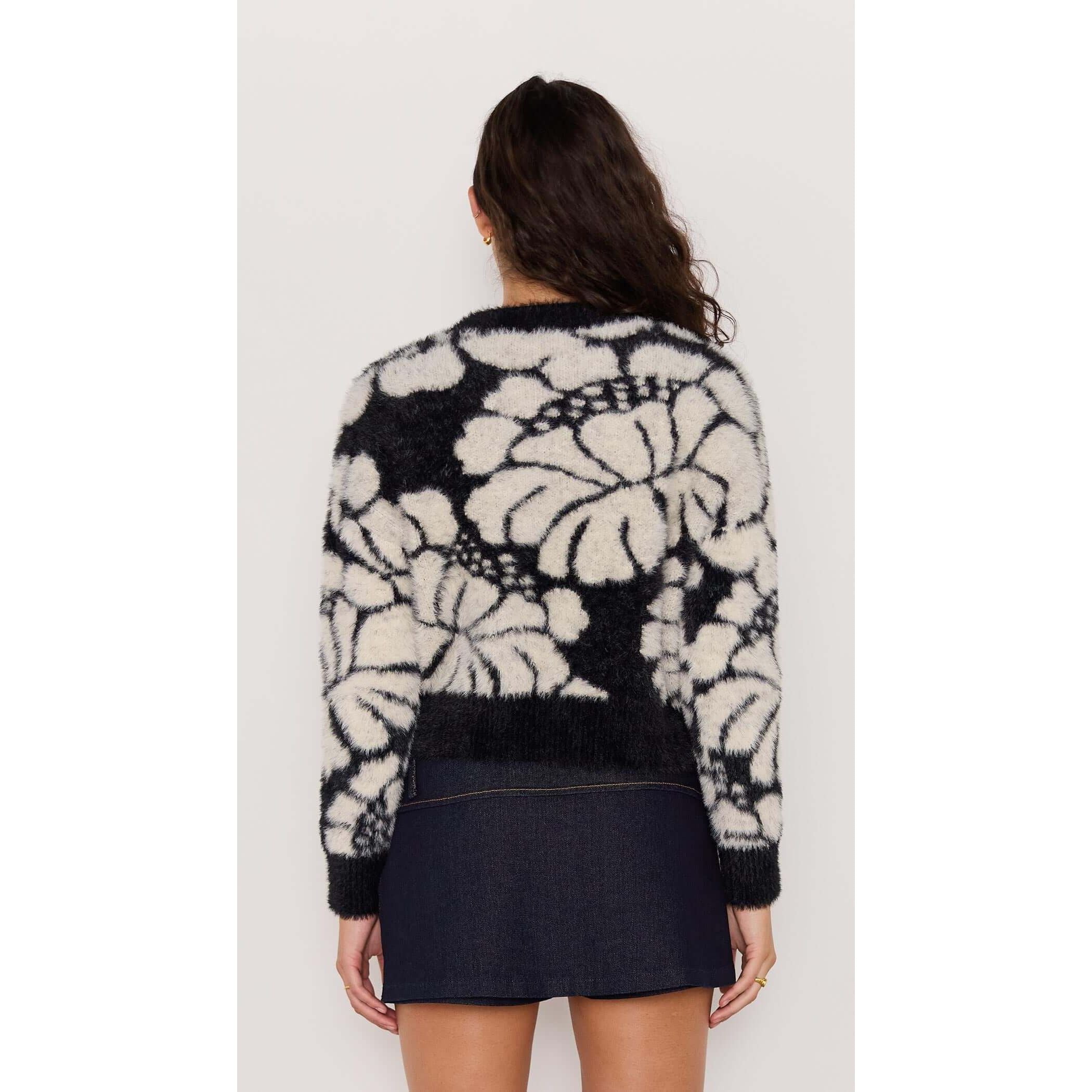 Mink Pink - Eden Intarsia Knit Sweater in Black/Cream