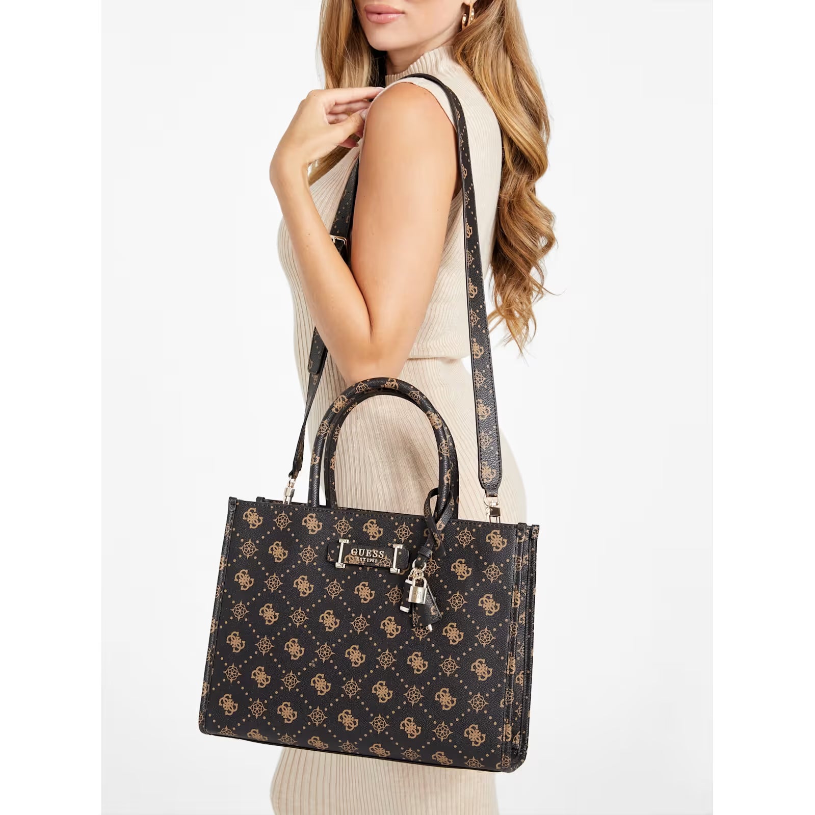 Guess - Silia Peony Dual Compartment Tote in Espresso