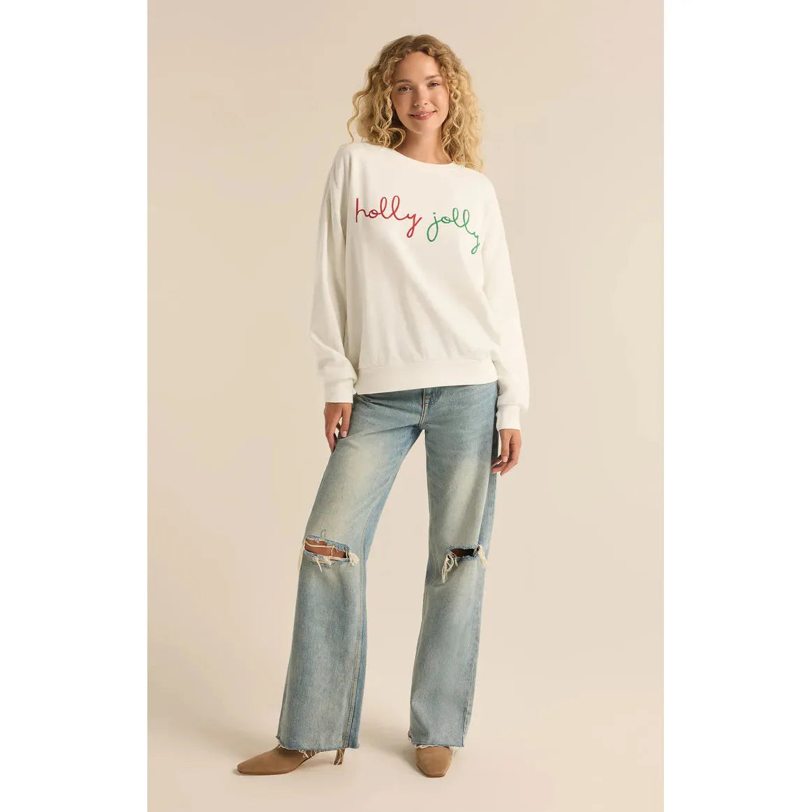 Z Supply - Holly Sunday Embroidered Sweatshirt in Seasalt