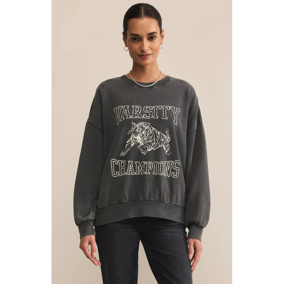 Z Supply - Varsity Sunday Sweatshirt in Black Sand