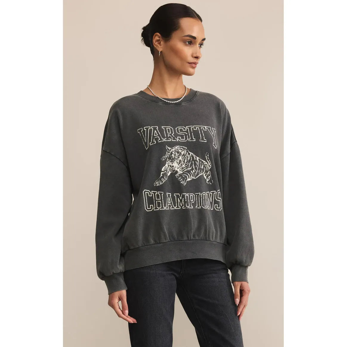 Z Supply - Varsity Sunday Sweatshirt in Black Sand