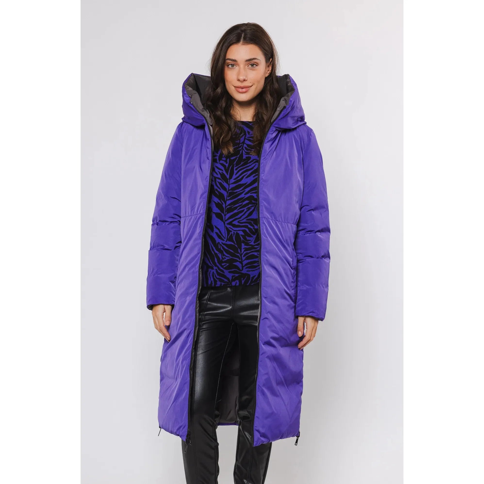 Rino & Pelle - Keila Reversible Long Padded Coat in Graphite/Purple