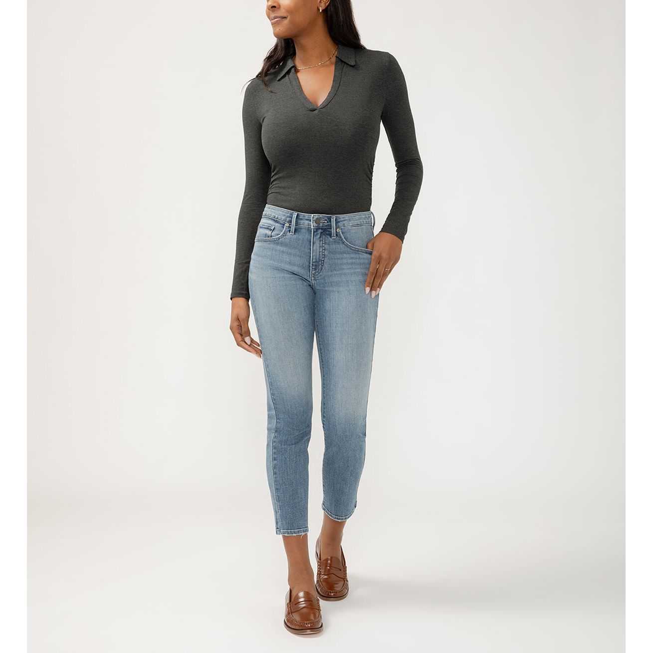 Silver - Isbister High Rise Ankle Straight Luxe Stretch in L74403CVS298