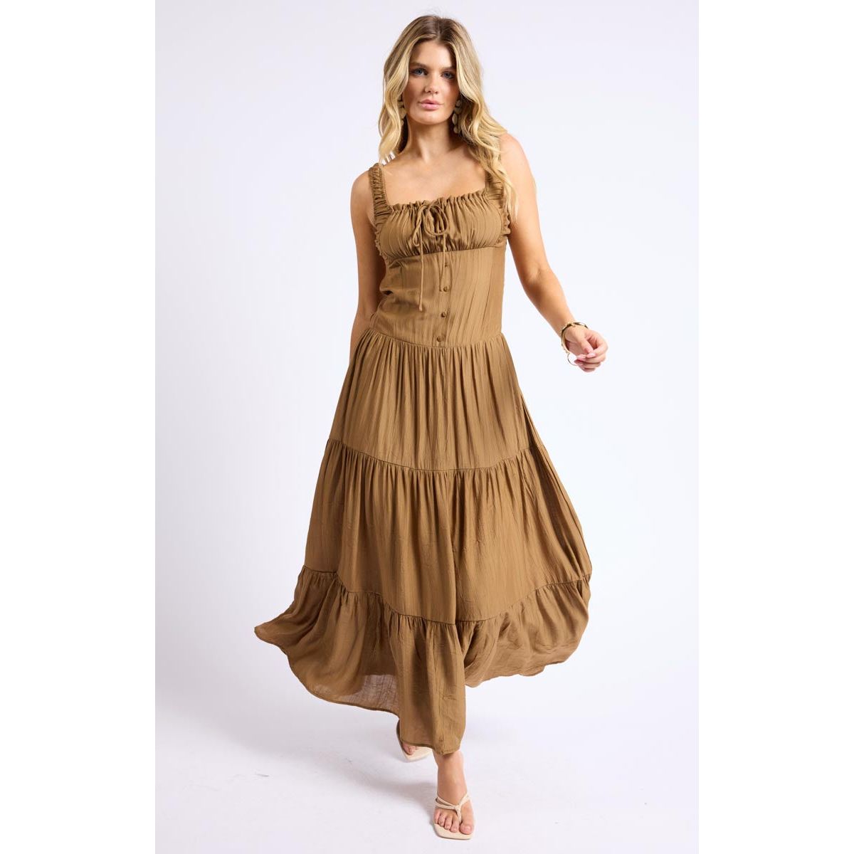 Sage The Label - Light a Fire Crinkled Maxi Dress in Brown