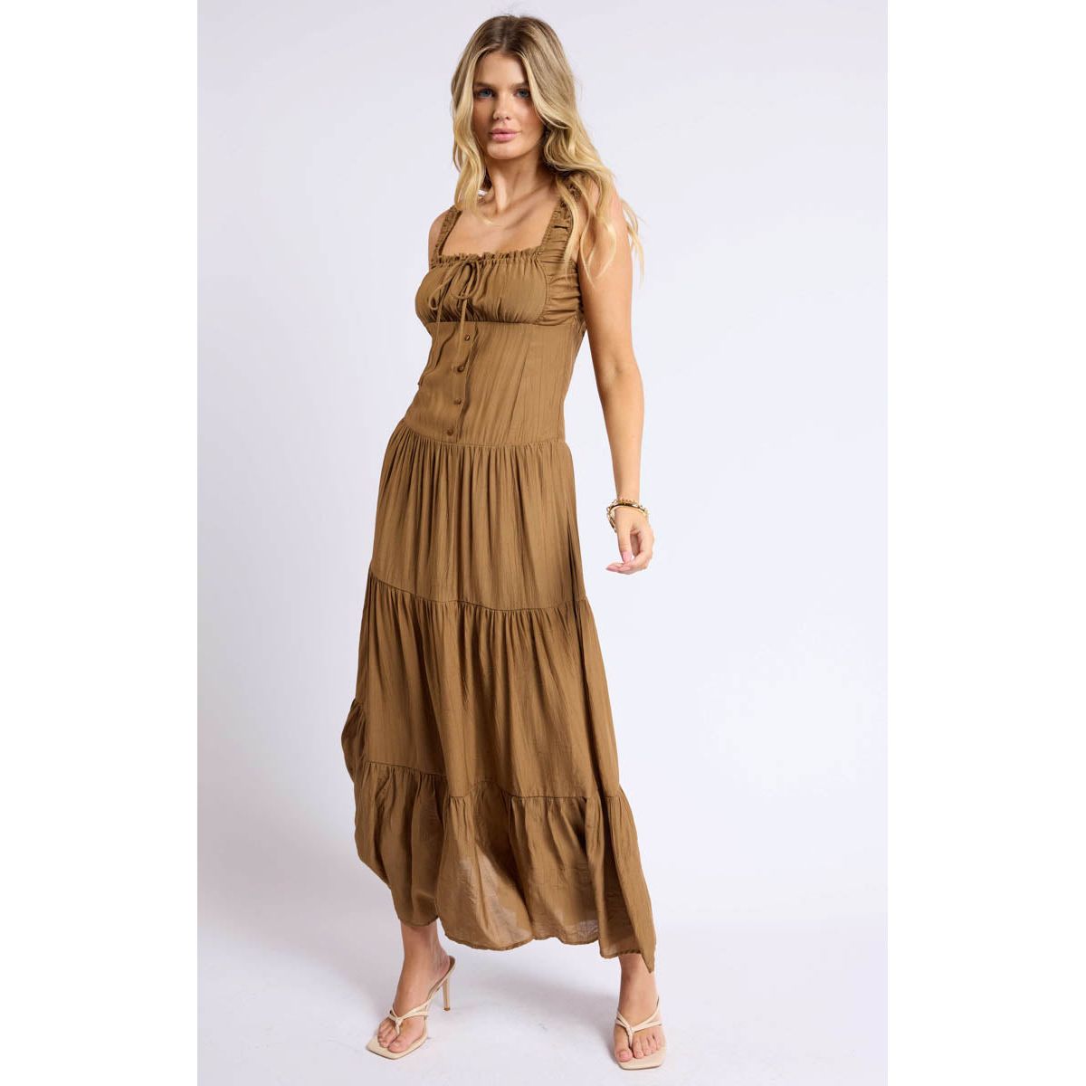 Sage The Label - Light a Fire Crinkled Maxi Dress in Brown