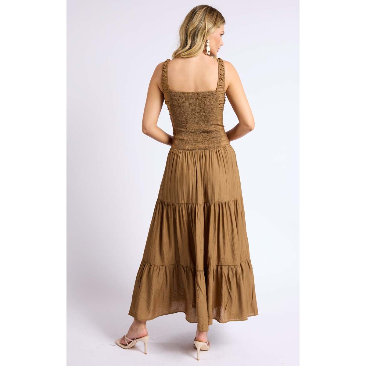 Sage The Label - Light a Fire Crinkled Maxi Dress in Brown