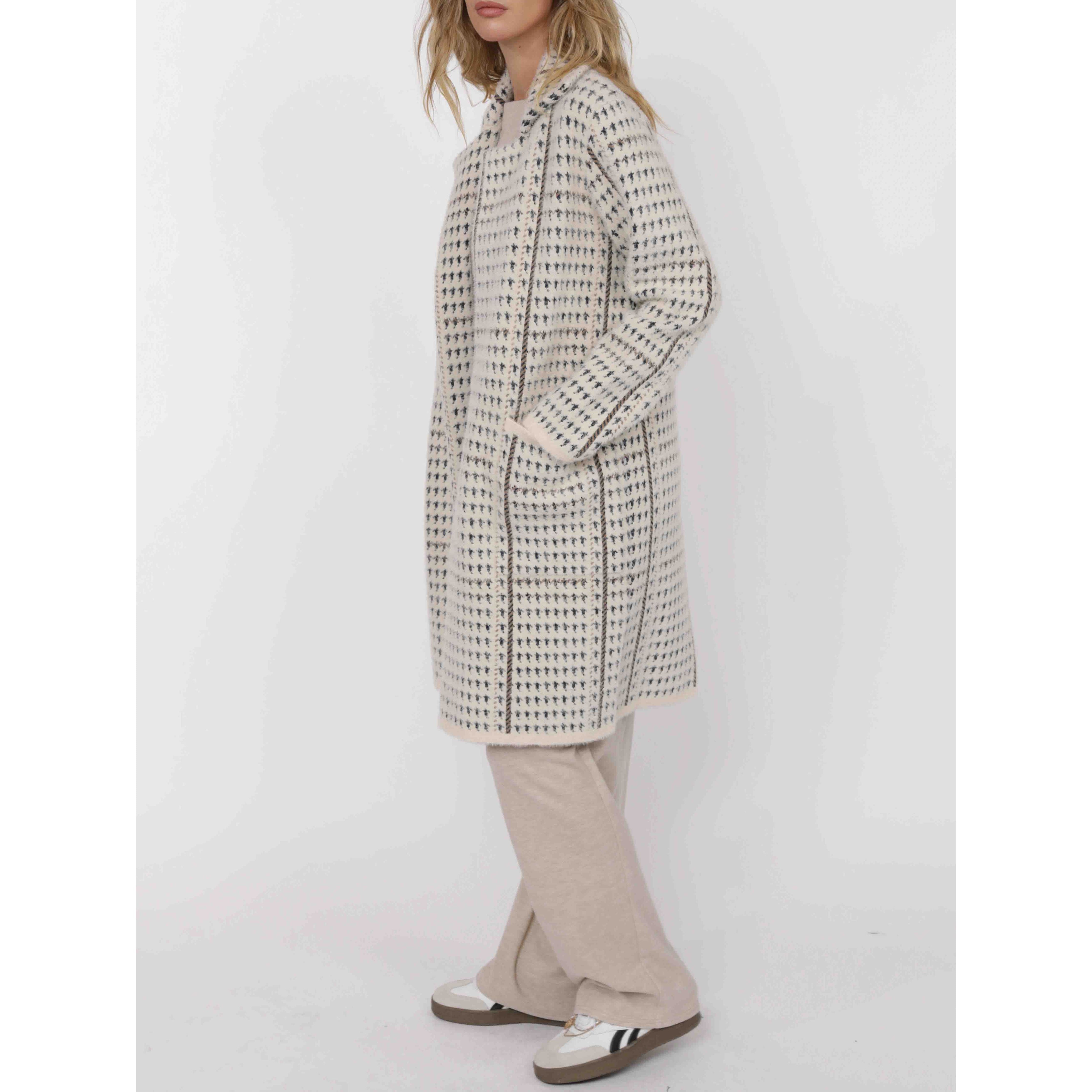 Sage The Label - Marceau Houndstooth Coat in Cream Multi