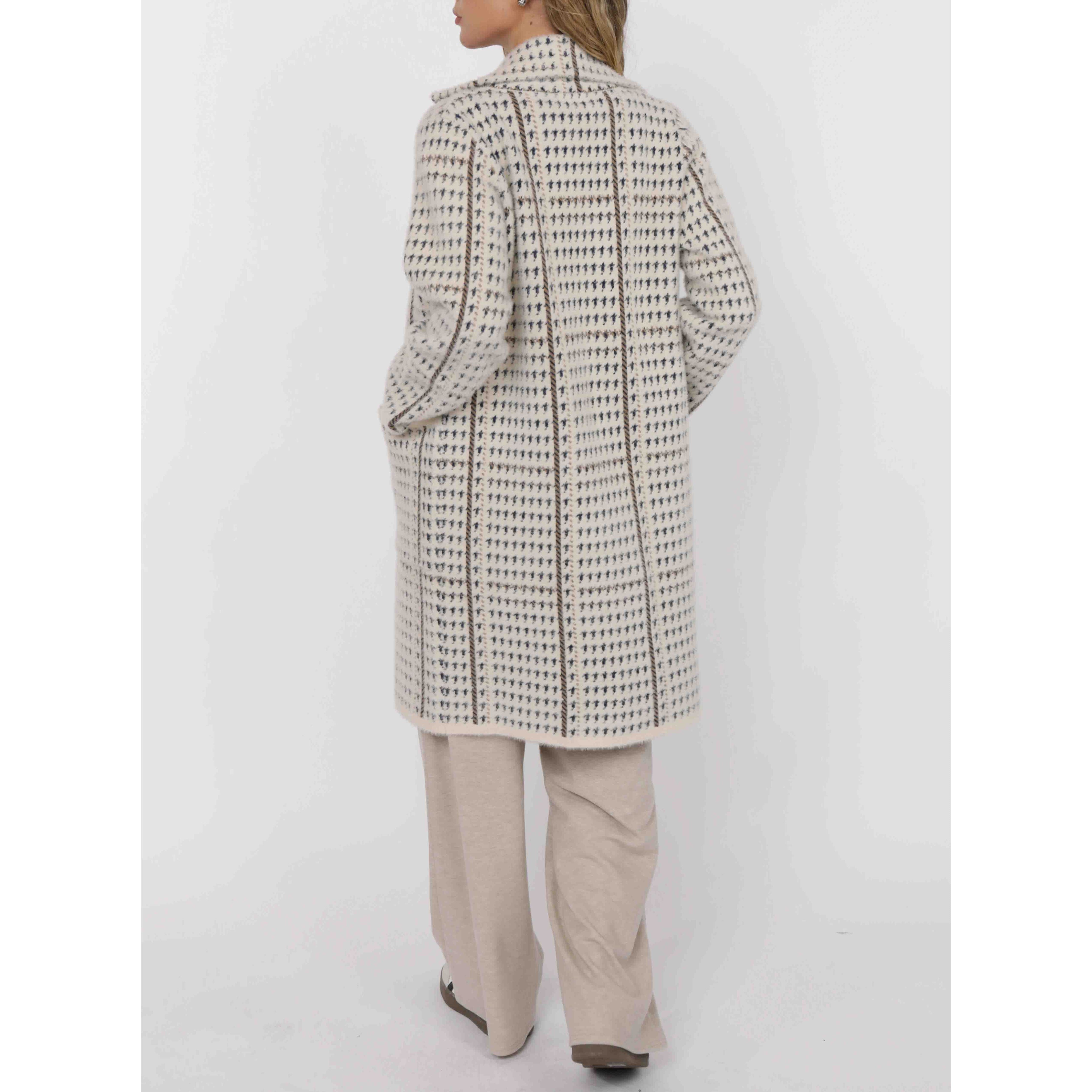 Sage The Label - Marceau Houndstooth Coat in Cream Multi