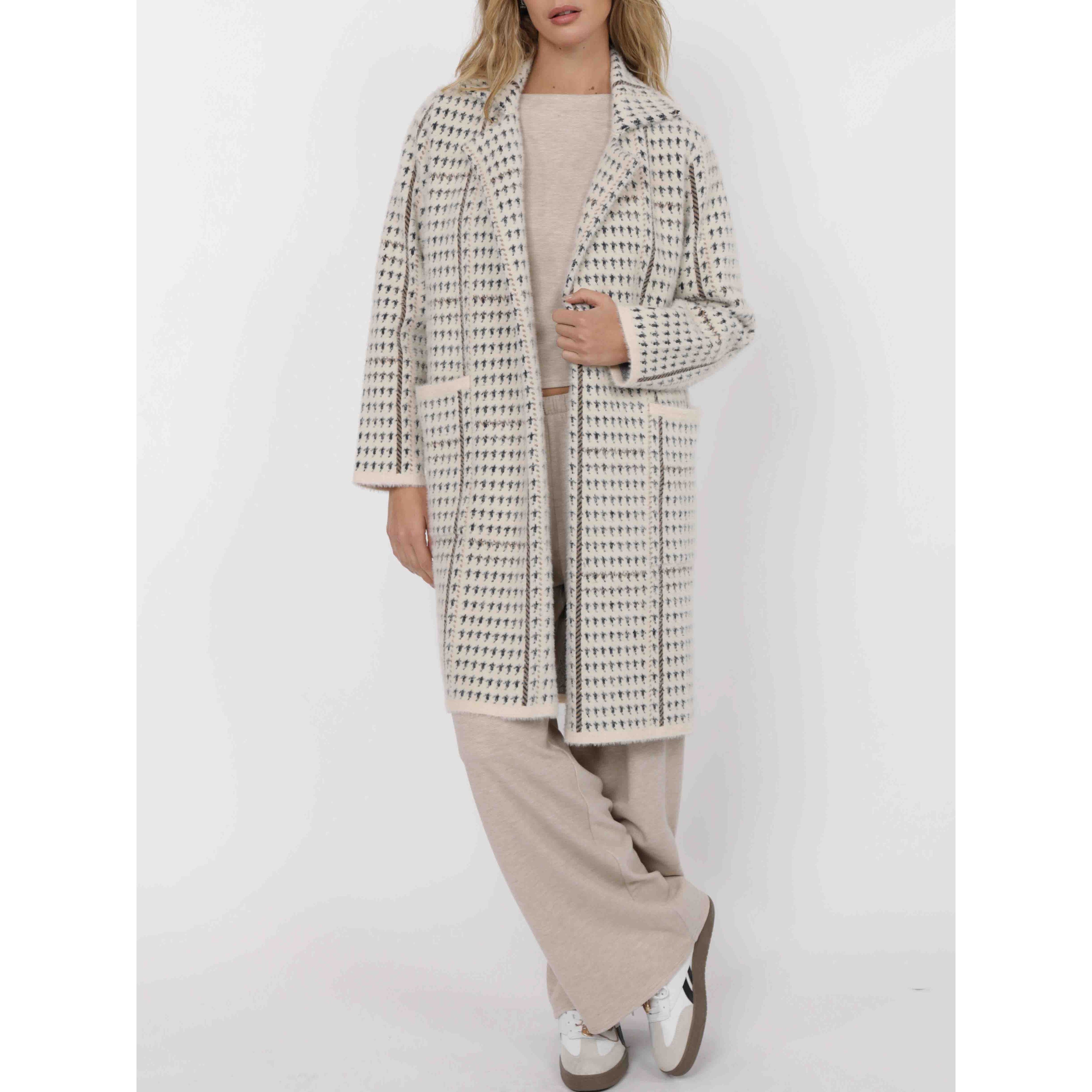 Sage The Label - Marceau Houndstooth Coat in Cream Multi