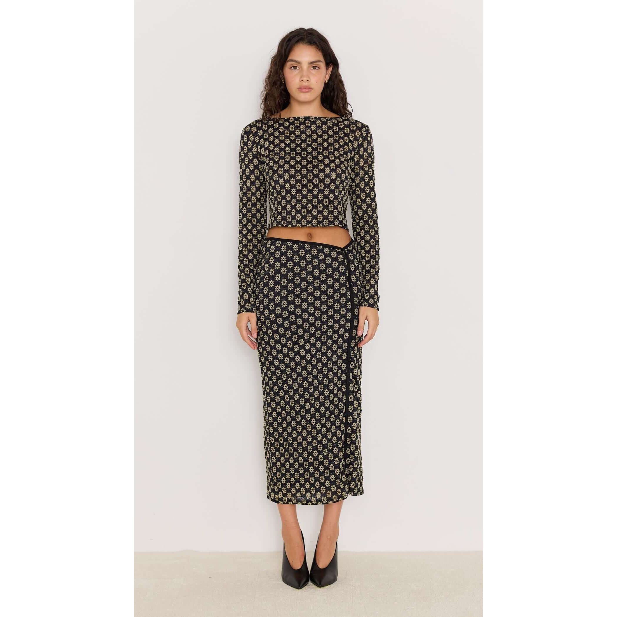 Mink Pink - Luca Stretch Lace Skirt in Black/Cream
