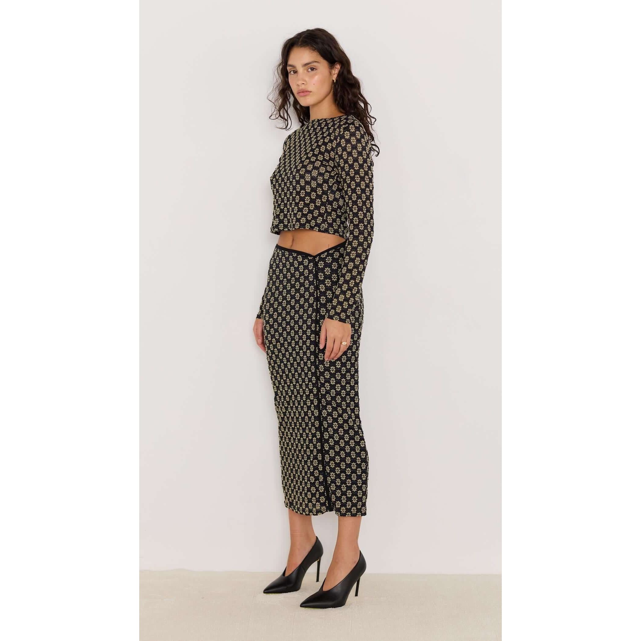 Mink Pink - Luca Stretch Lace Skirt in Black/Cream