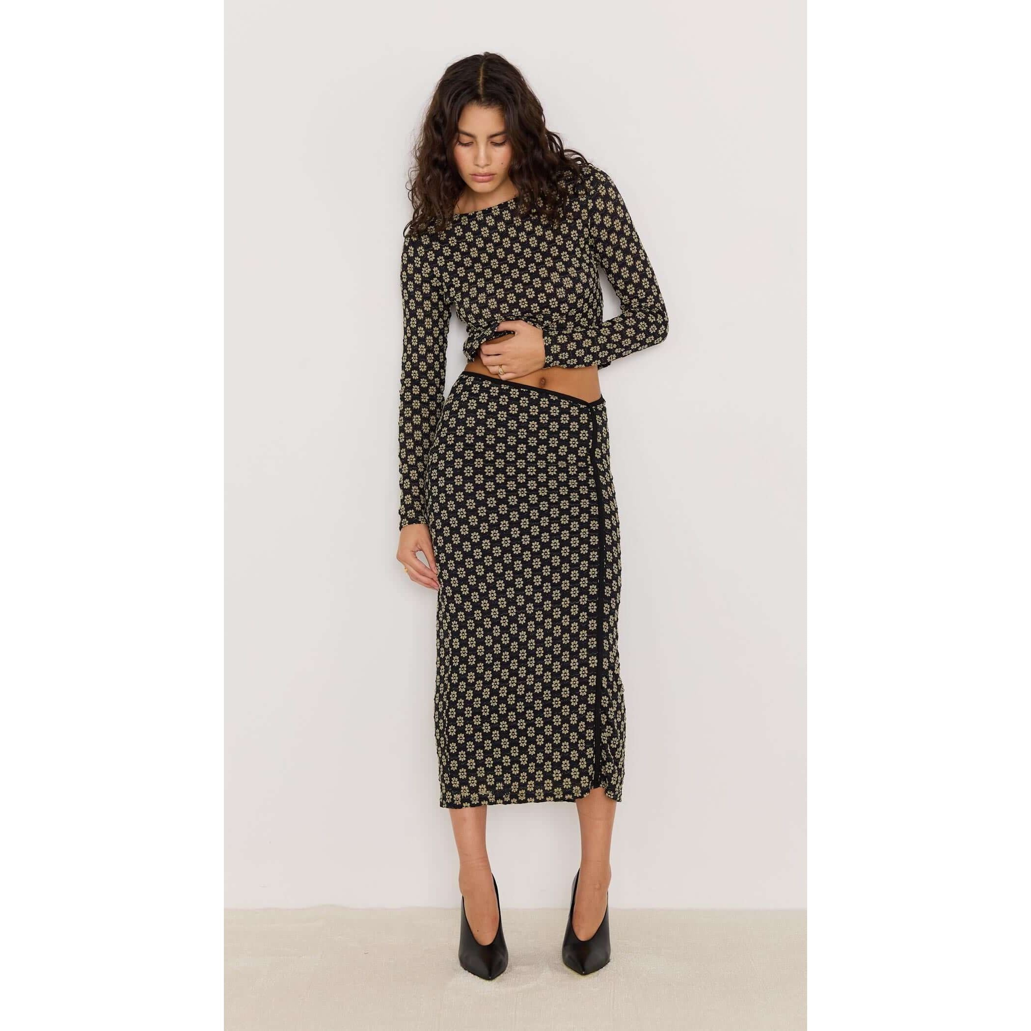 Mink Pink - Luca Stretch Lace Skirt in Black/Cream