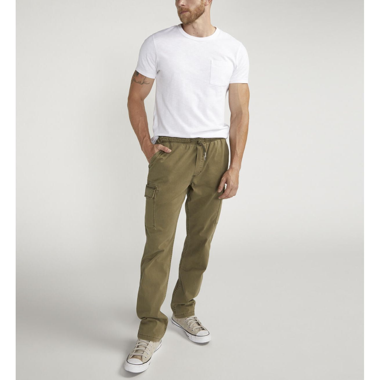 Silver - Pull-On Cargo Essential Twill Pant in Olive
