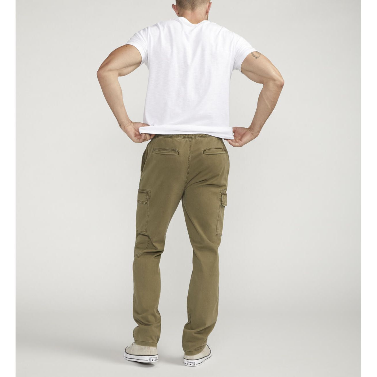 Silver - Pull-On Cargo Essential Twill Pant in Olive