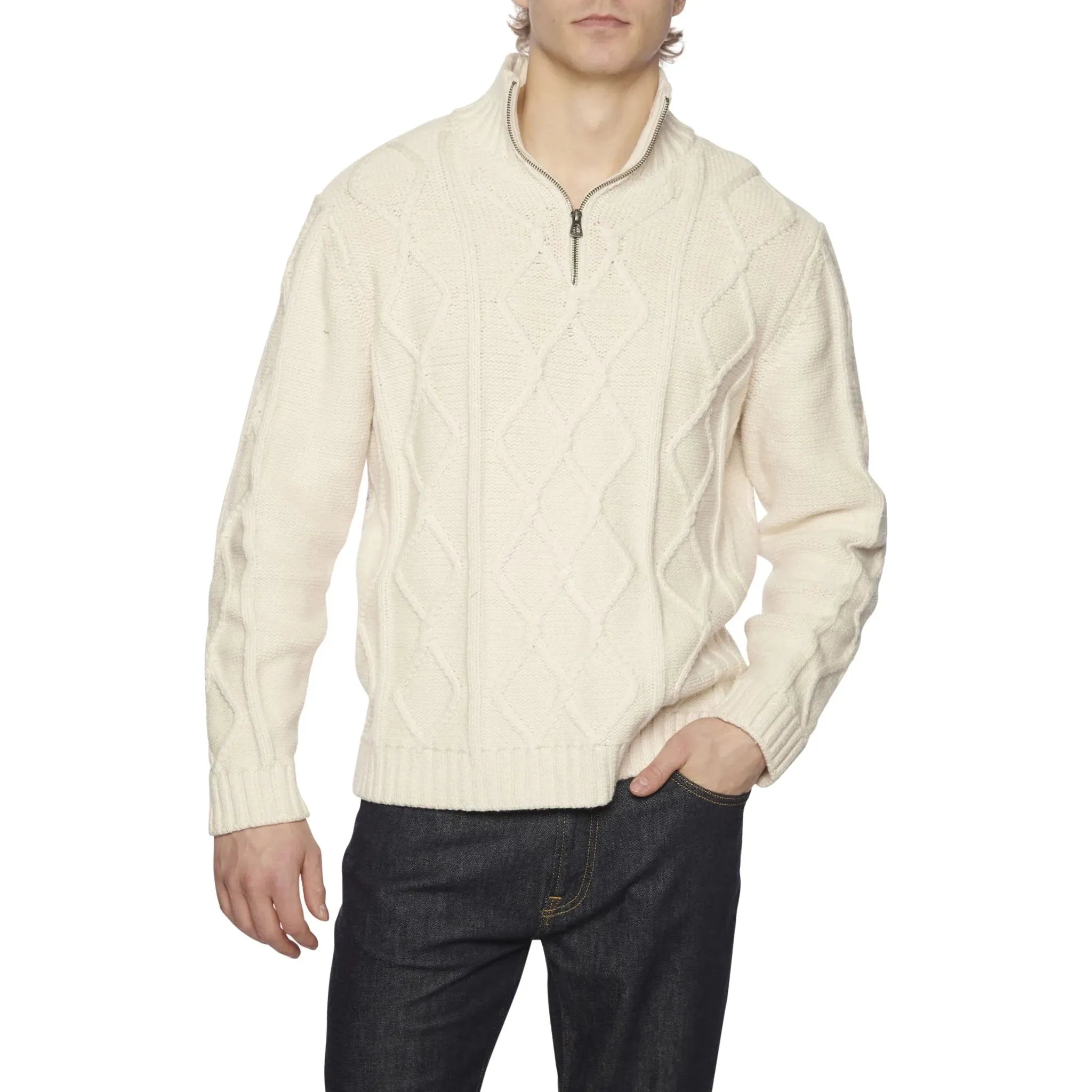 Guess - Diamond Cable 1/2 Zip Sweater in Muted Stone