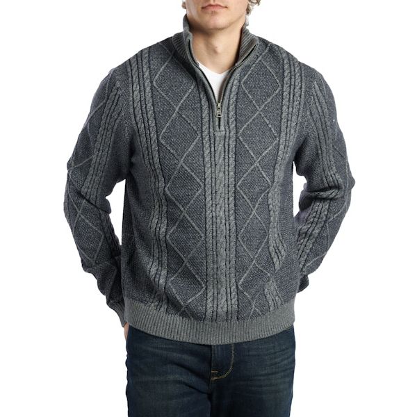 Guess - Noel Zip Cable-Knit Sweater in Marine Heather