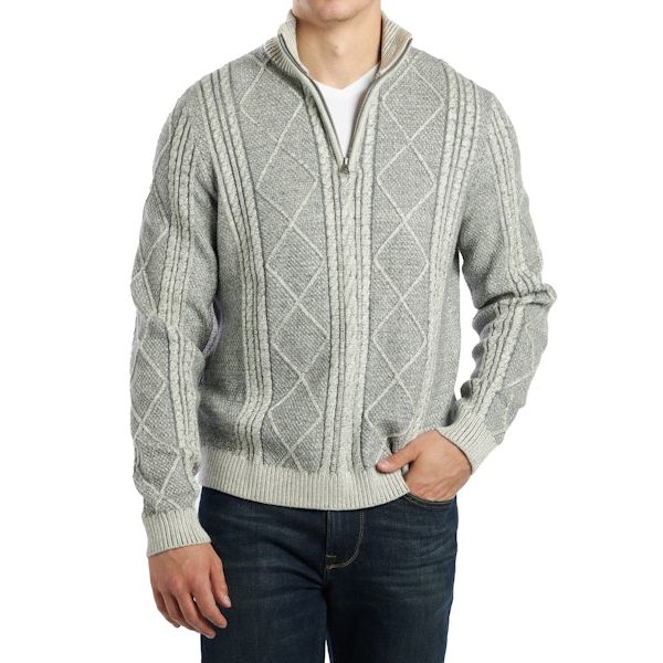 Guess - Noel Zip Cable-Knit Sweater in Overcast Heather