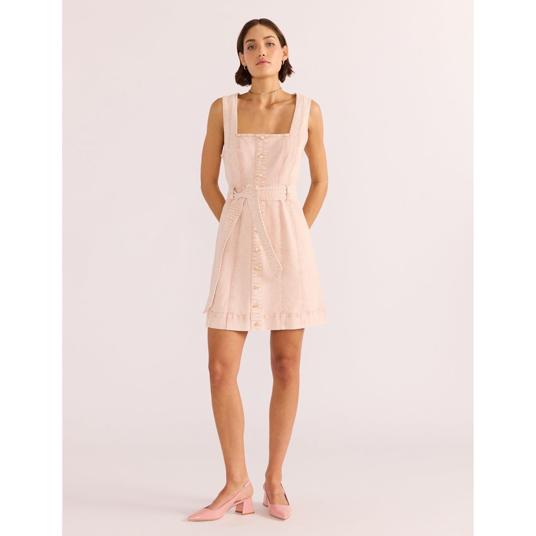 Mink Pink - Dahlia Denim Dress in Light Pink