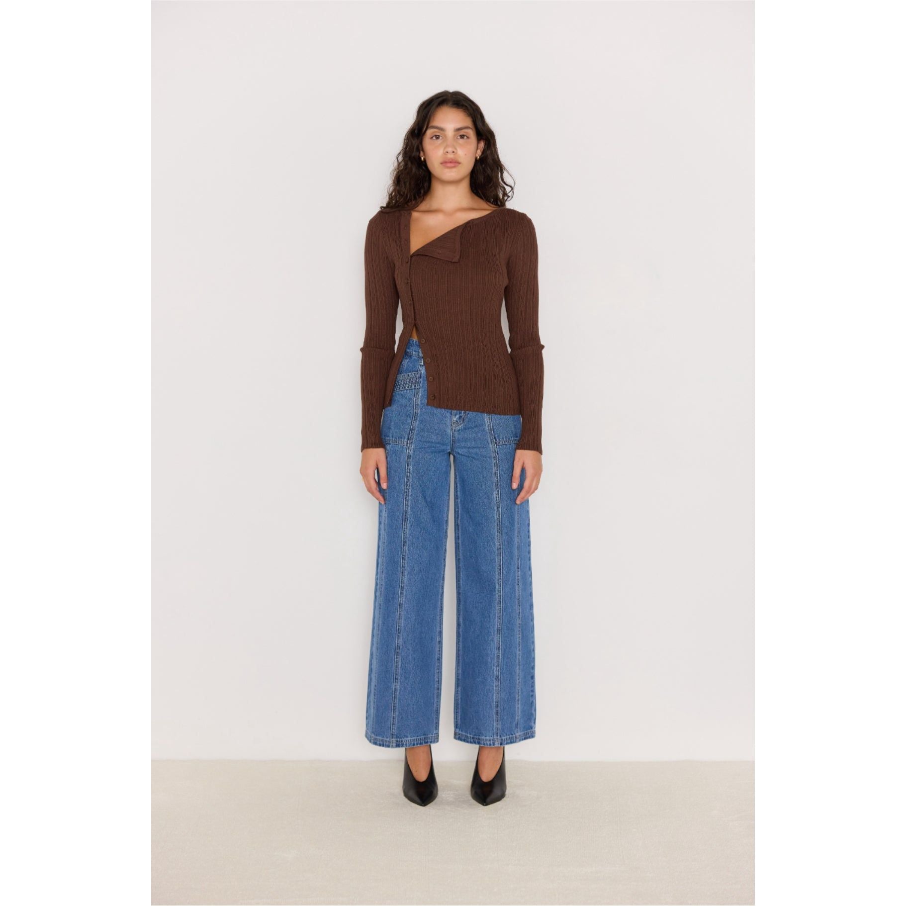Mink Pink - Dakota Rib Knit Sweater in Chocolate