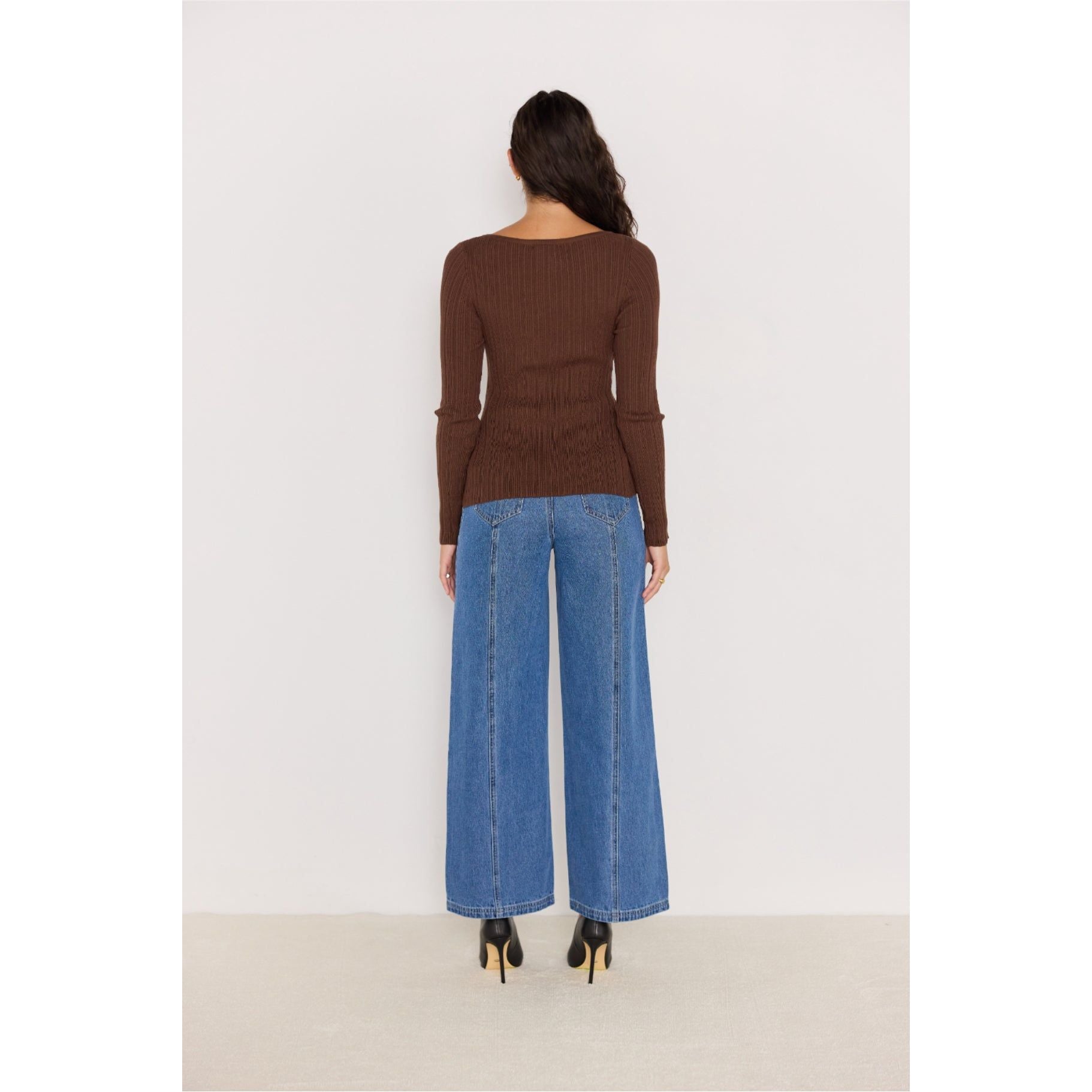Mink Pink - Dakota Rib Knit Sweater in Chocolate