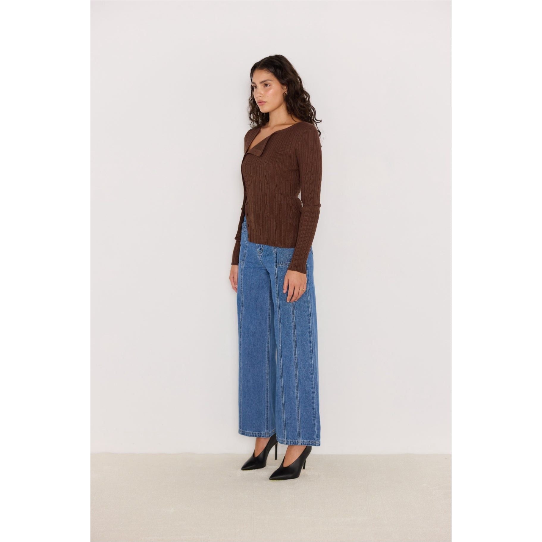 Mink Pink - Dakota Rib Knit Sweater in Chocolate