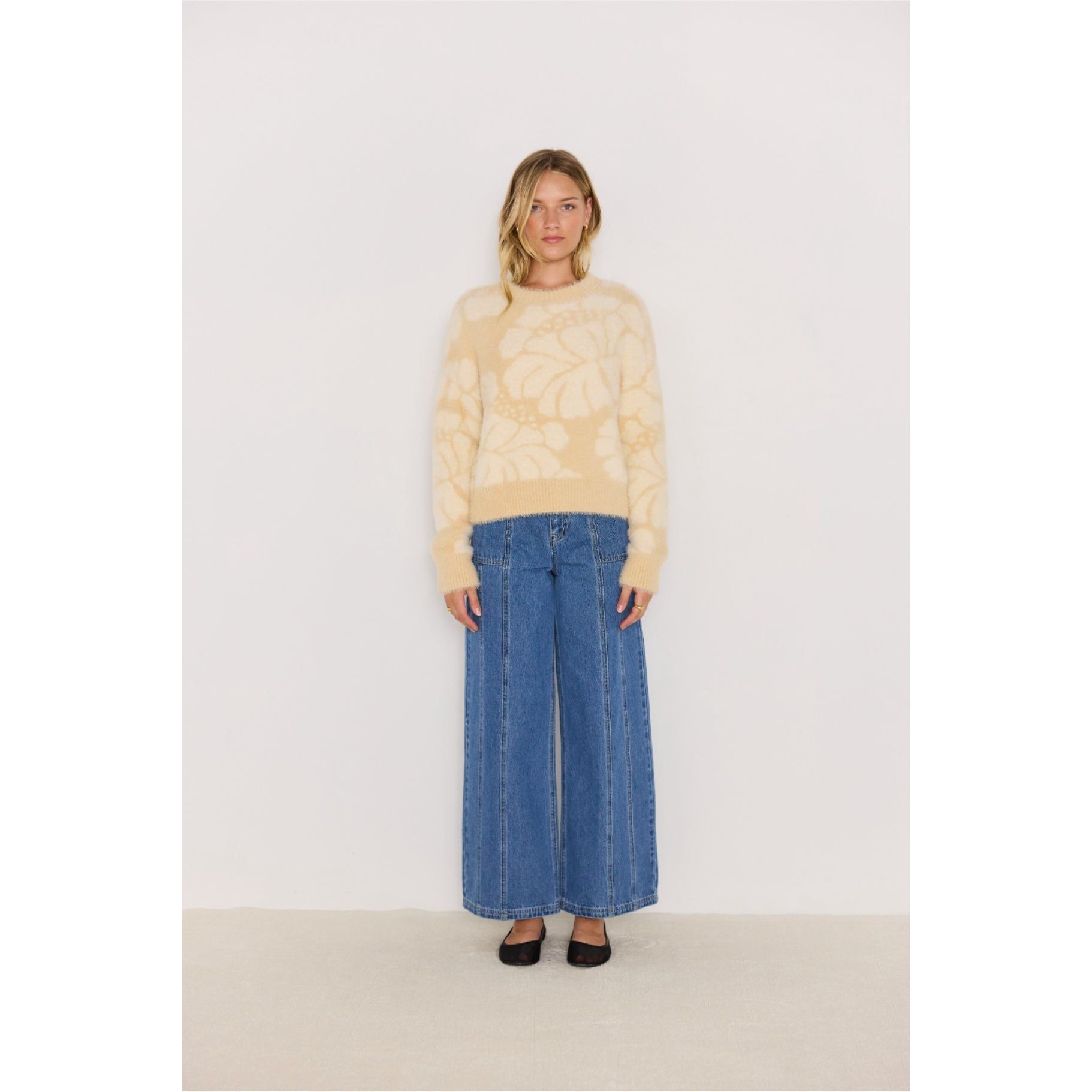 Mink Pink - Eden Intarsia Knit Sweater in Cream/Beige