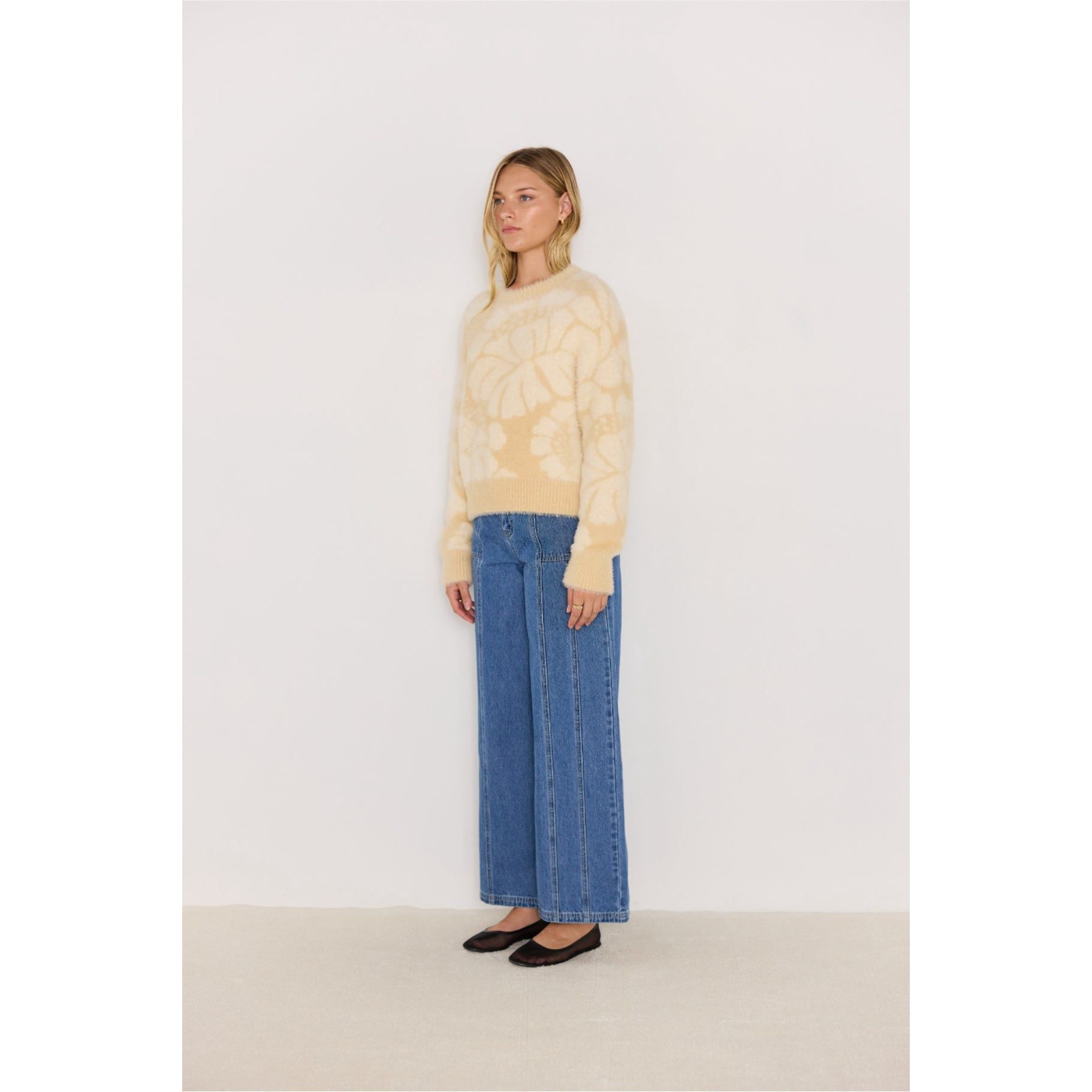 Mink Pink - Eden Intarsia Knit Sweater in Cream/Beige