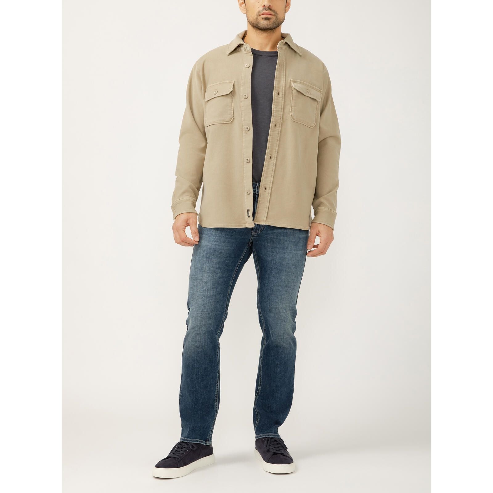 Silver Jeans - Button Up Knit Flex Shirt in Khaki