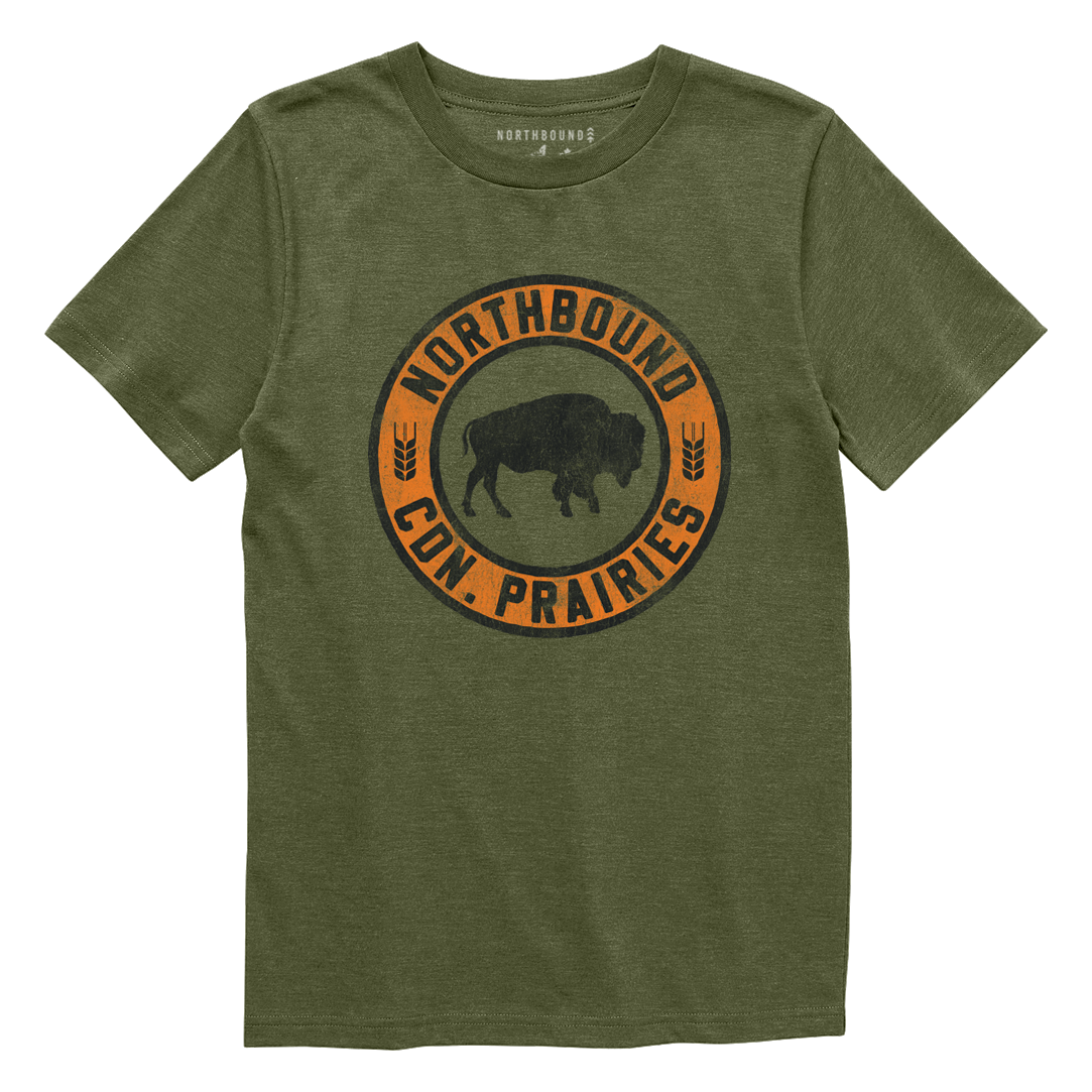 Northbound Kids - Prairie Bison T-Shirt in Green Heather
