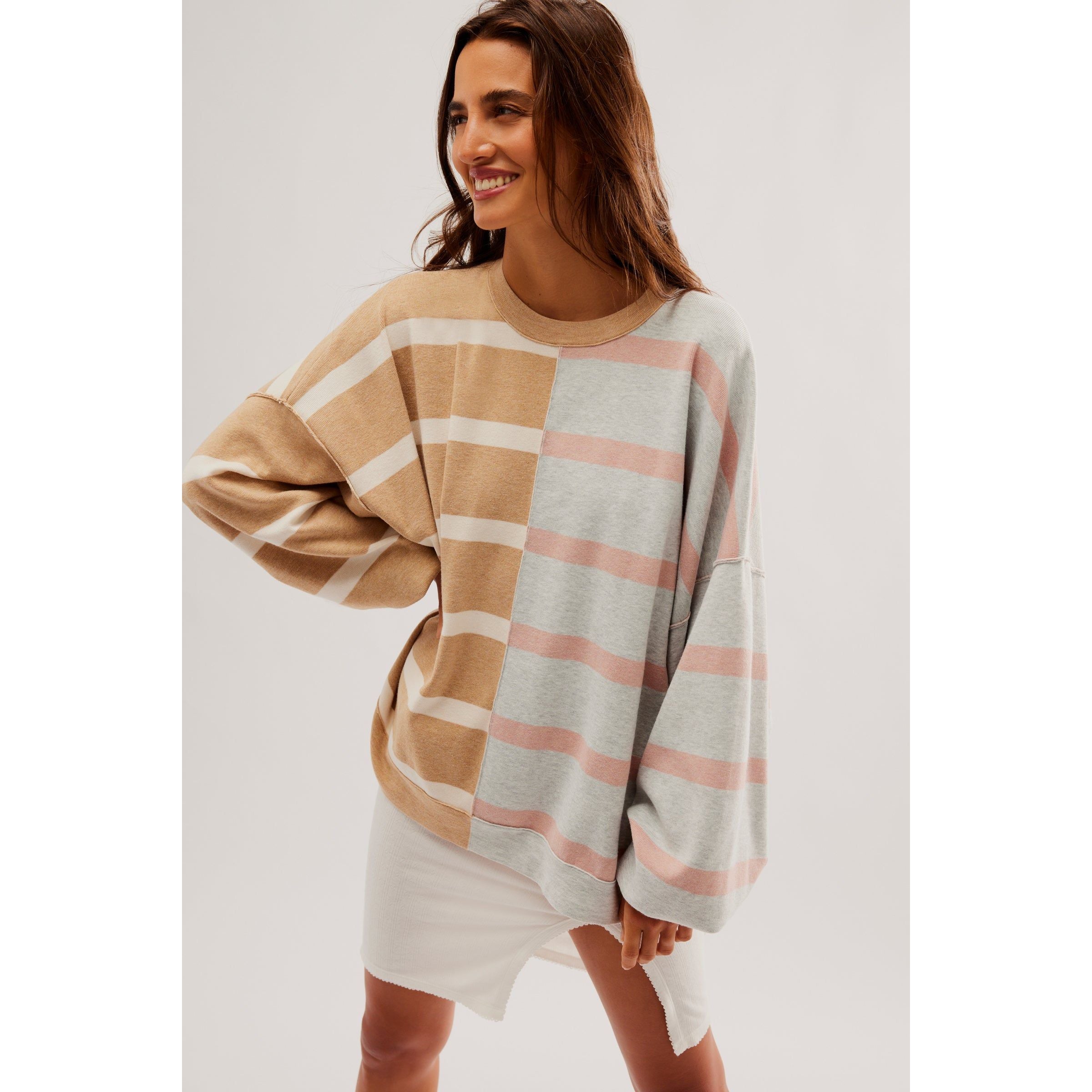 Free People - Uptown Stripe Pullover in Grey Combo