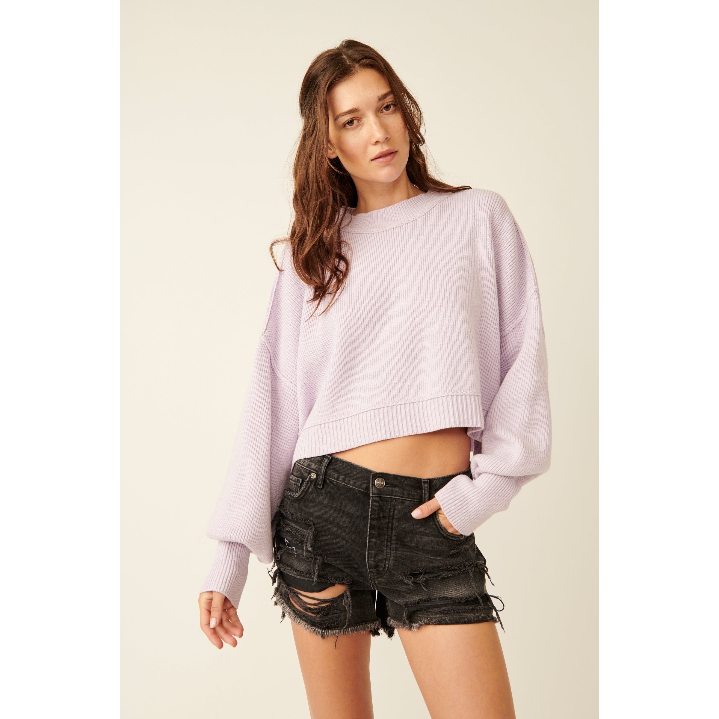 Free People - Easy Street Crop Pullover in Frost Lavender