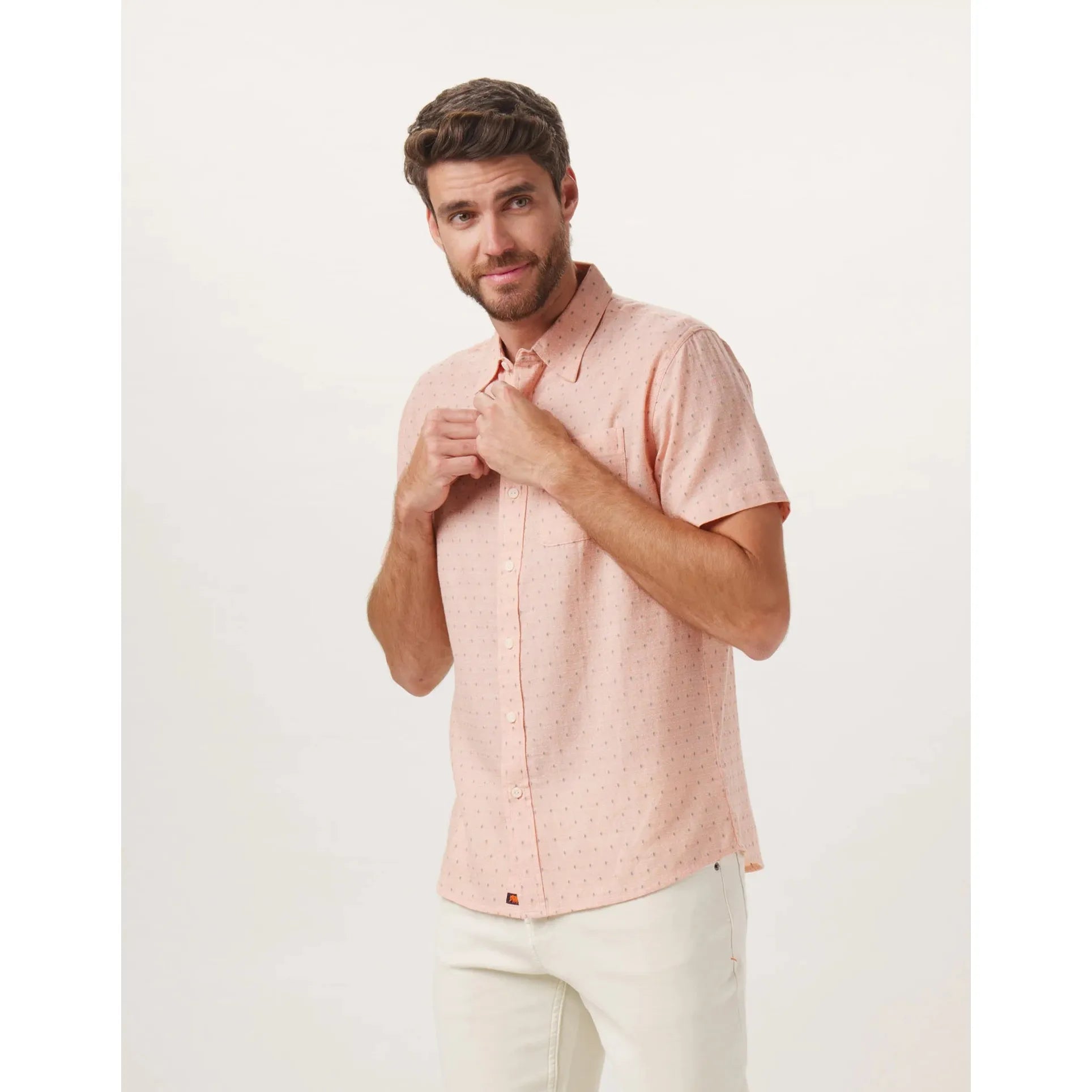 Normal Brand - Freshwater Short Sleeve Button Up Shirt in Copper Dobby