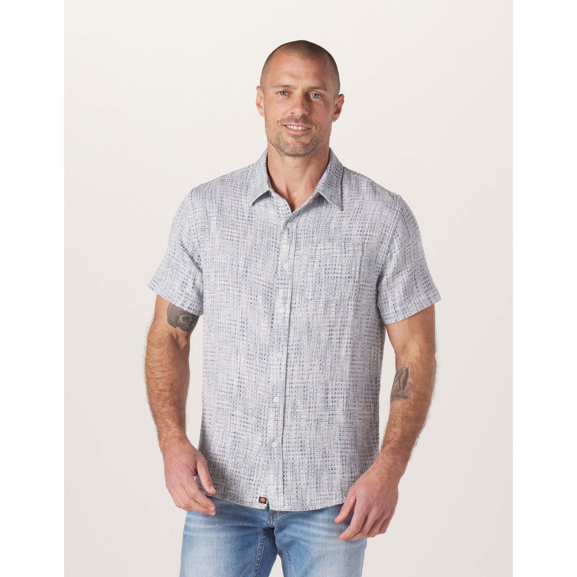 Normal Brand - Freshwater Short Sleeve Button Up Shirt in Blue Multi