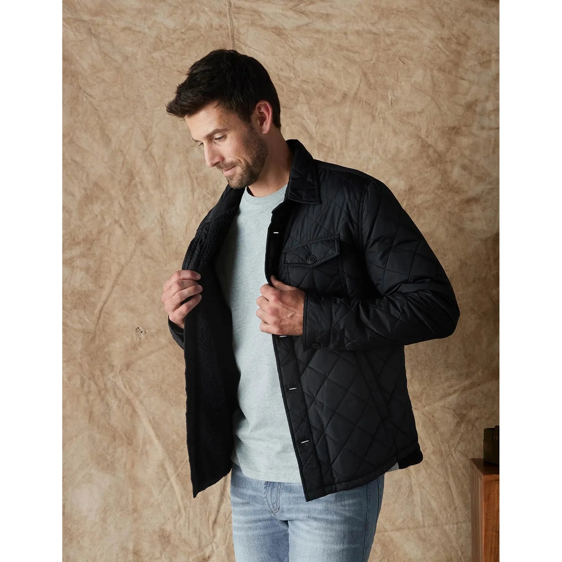 Normal Brand - Quilted Sherpa Lined Shacket in Black