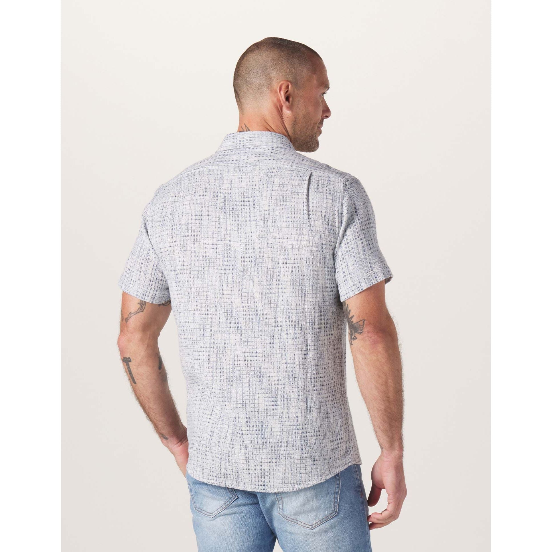 Normal Brand - Freshwater Short Sleeve Button Up Shirt in Blue Multi