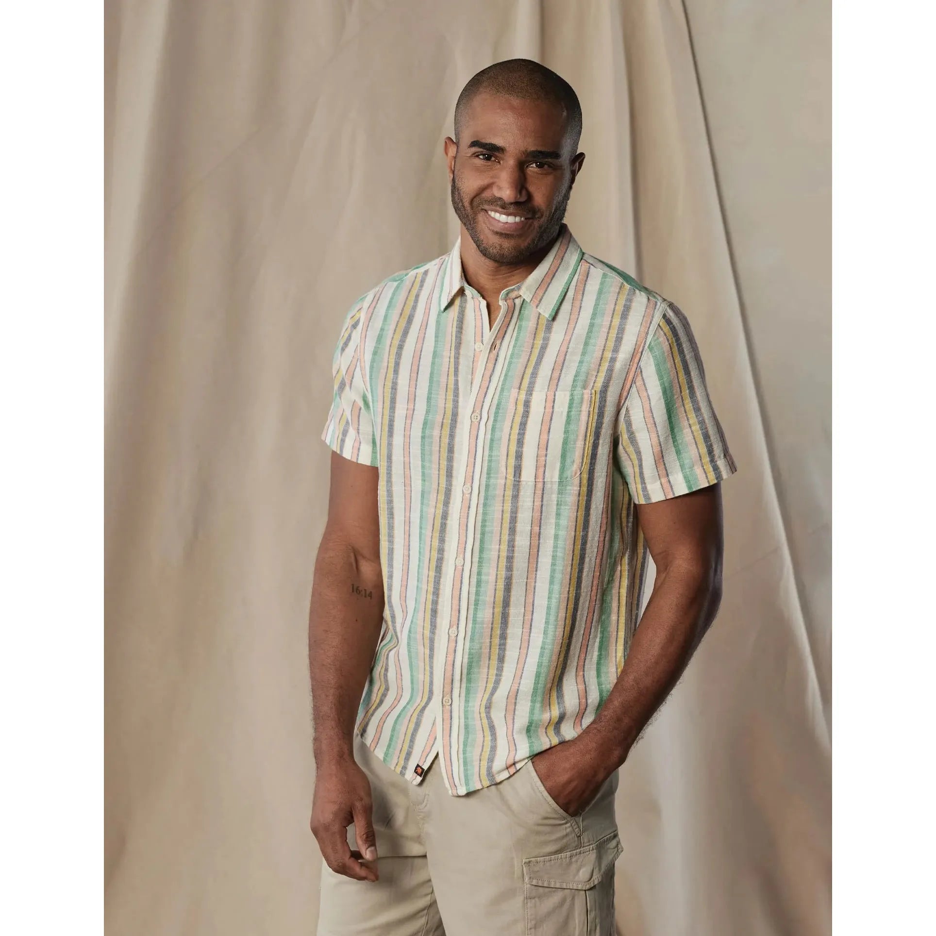 Normal Brand - Freshwater Short Sleeve Button Up Shirt in Sherbert Stripe