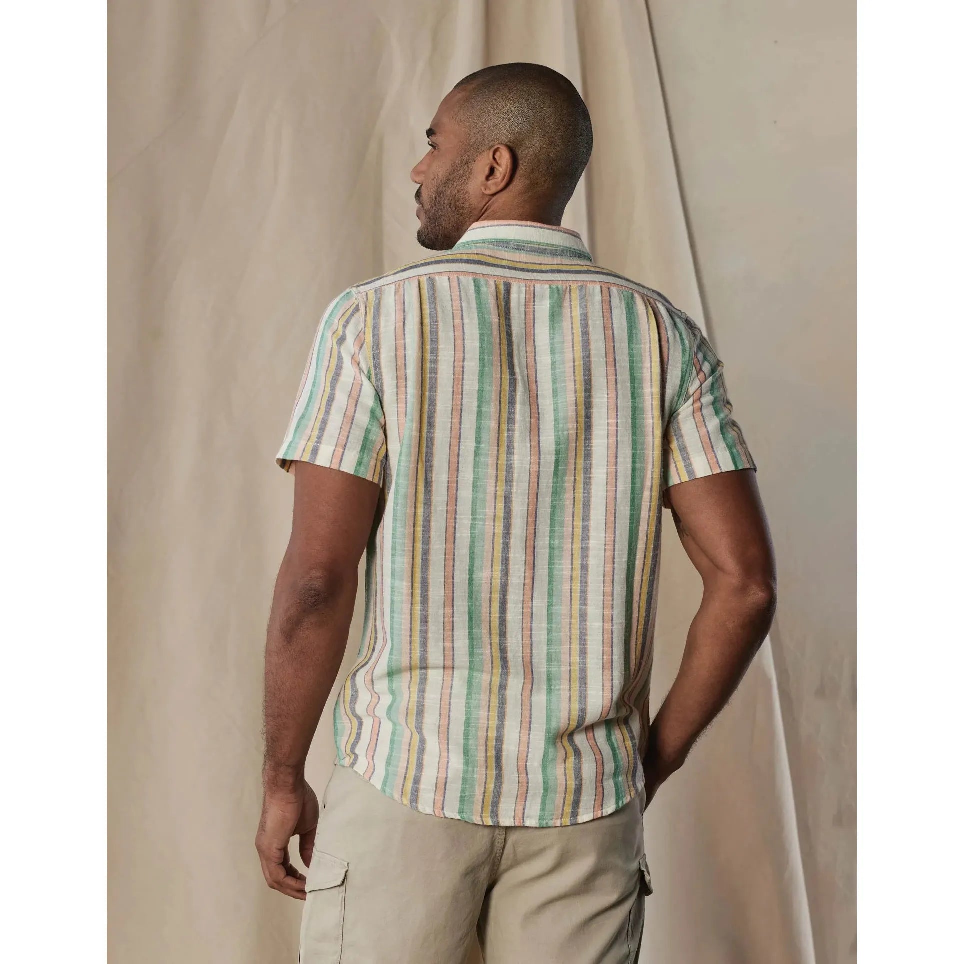 Normal Brand - Freshwater Short Sleeve Button Up Shirt in Sherbert Stripe