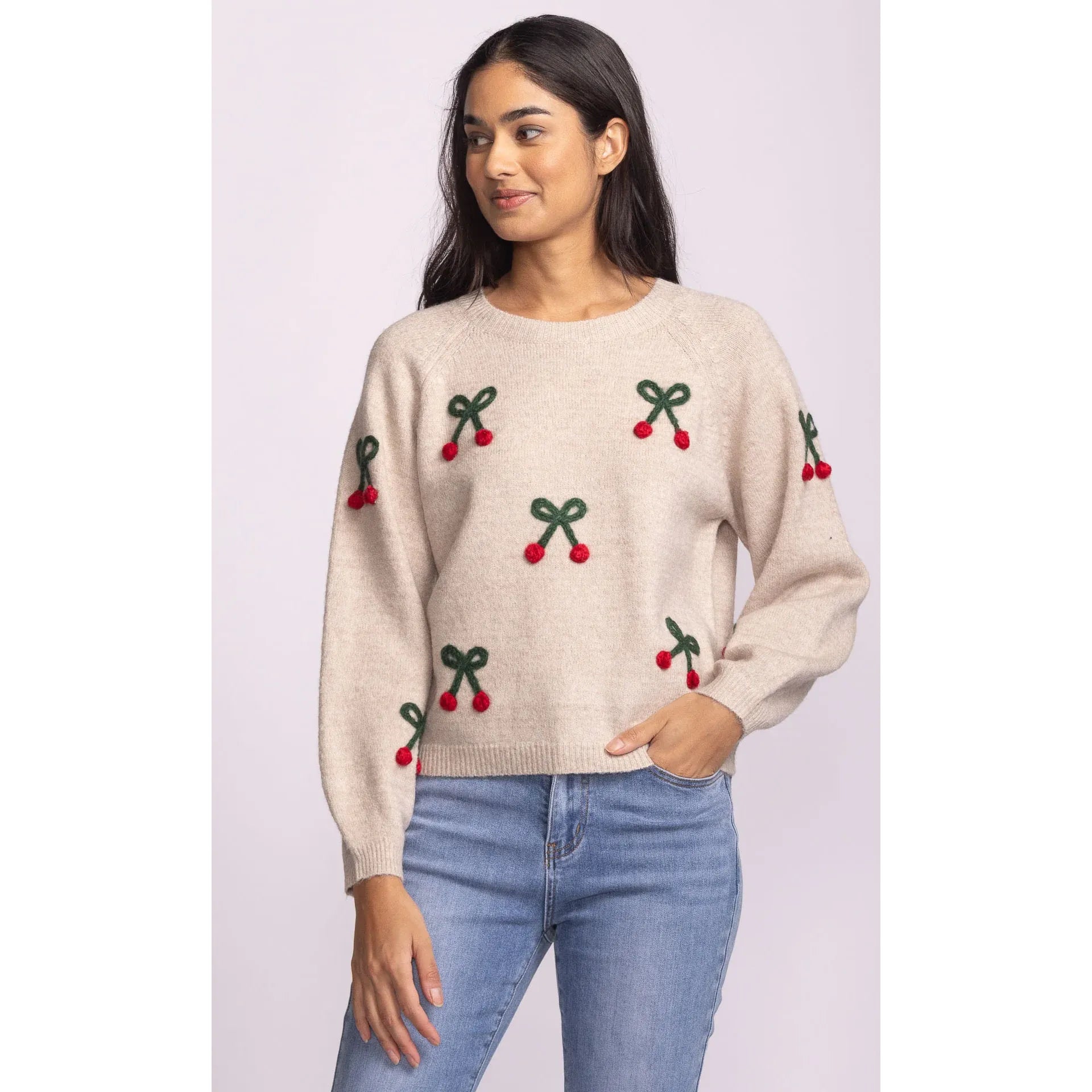 Pink Martini -  Mon Cherry Sweater in Beige