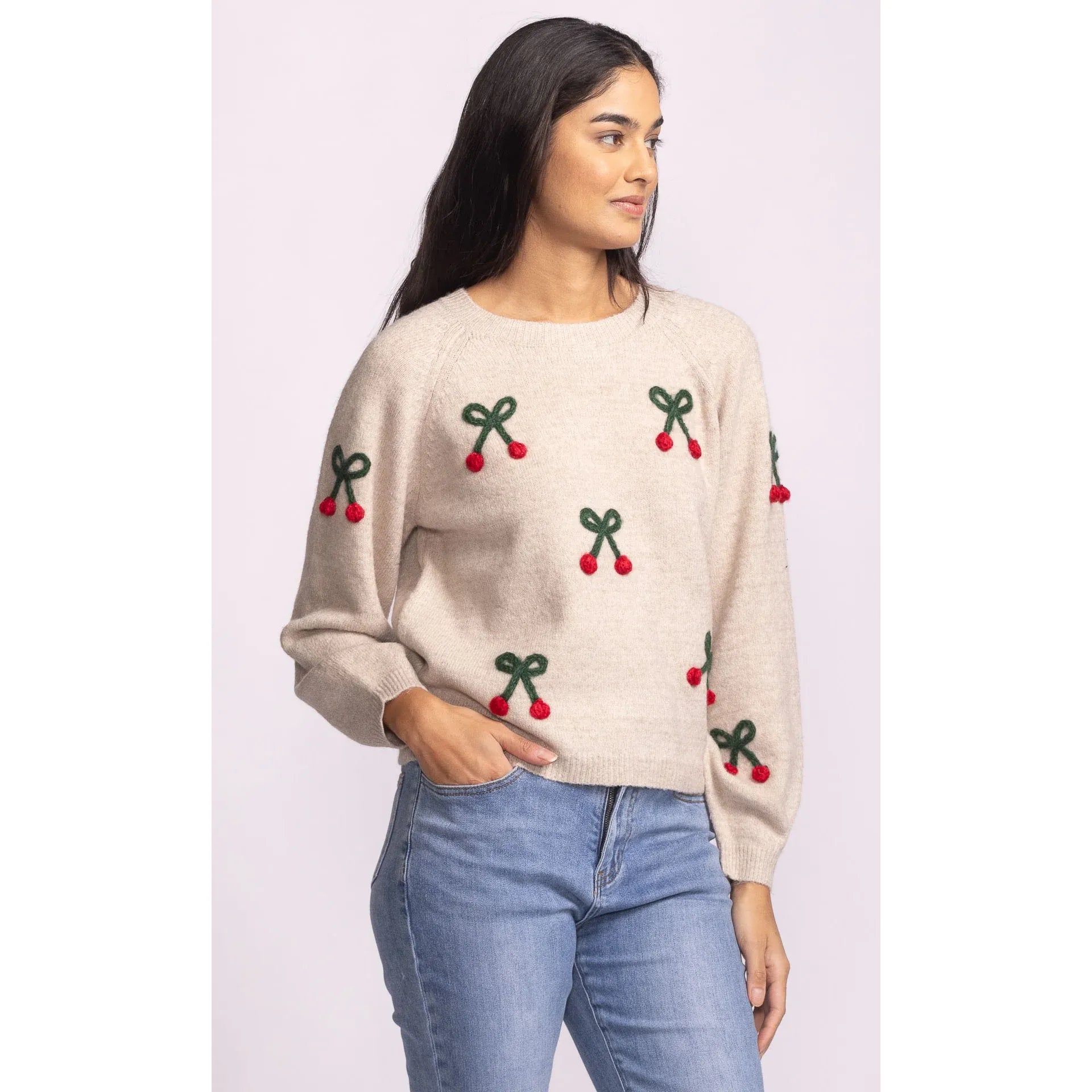 Pink Martini -  Mon Cherry Sweater in Beige