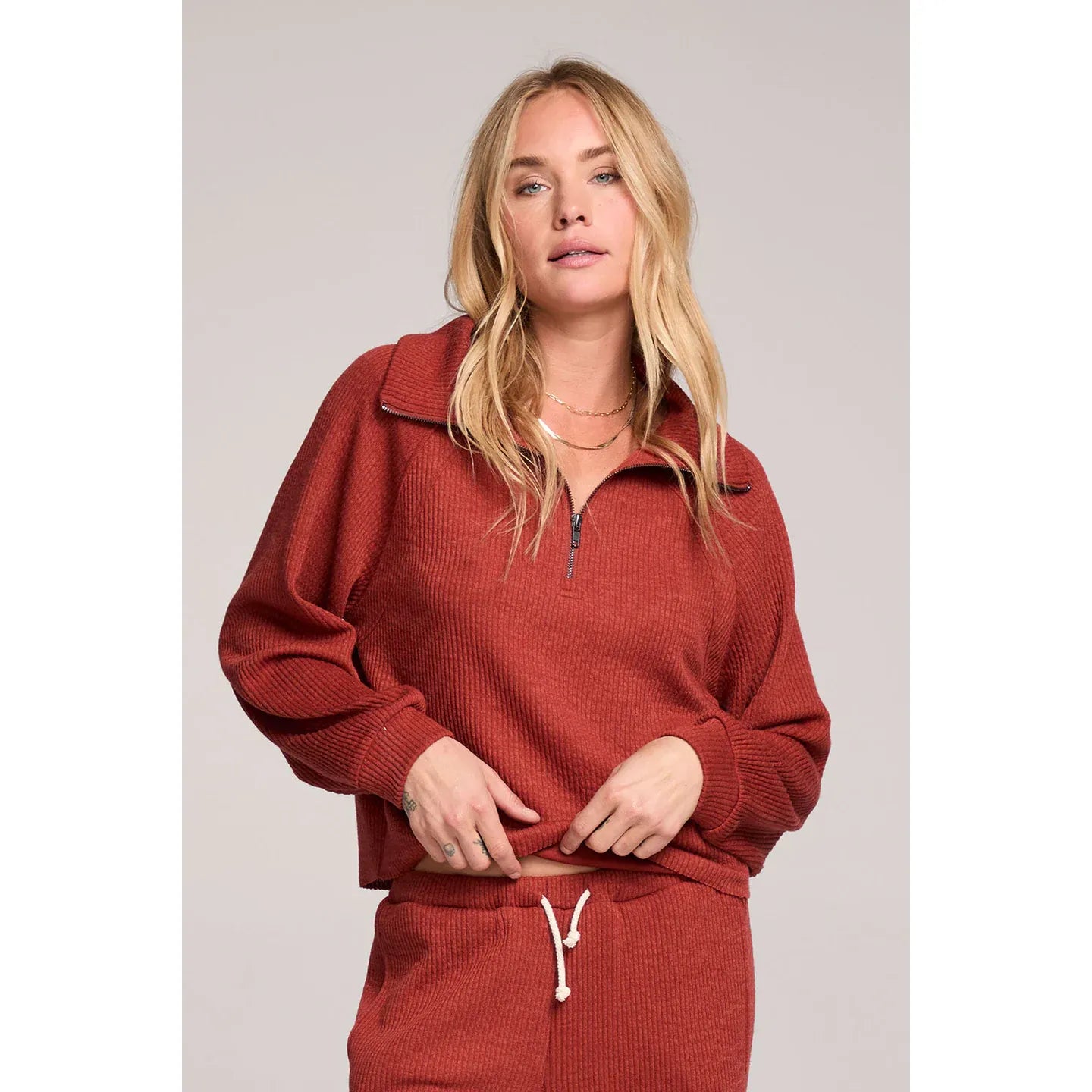 Saltwater Luxe - Half Zip Rustic Raglan Pullover in Rustic