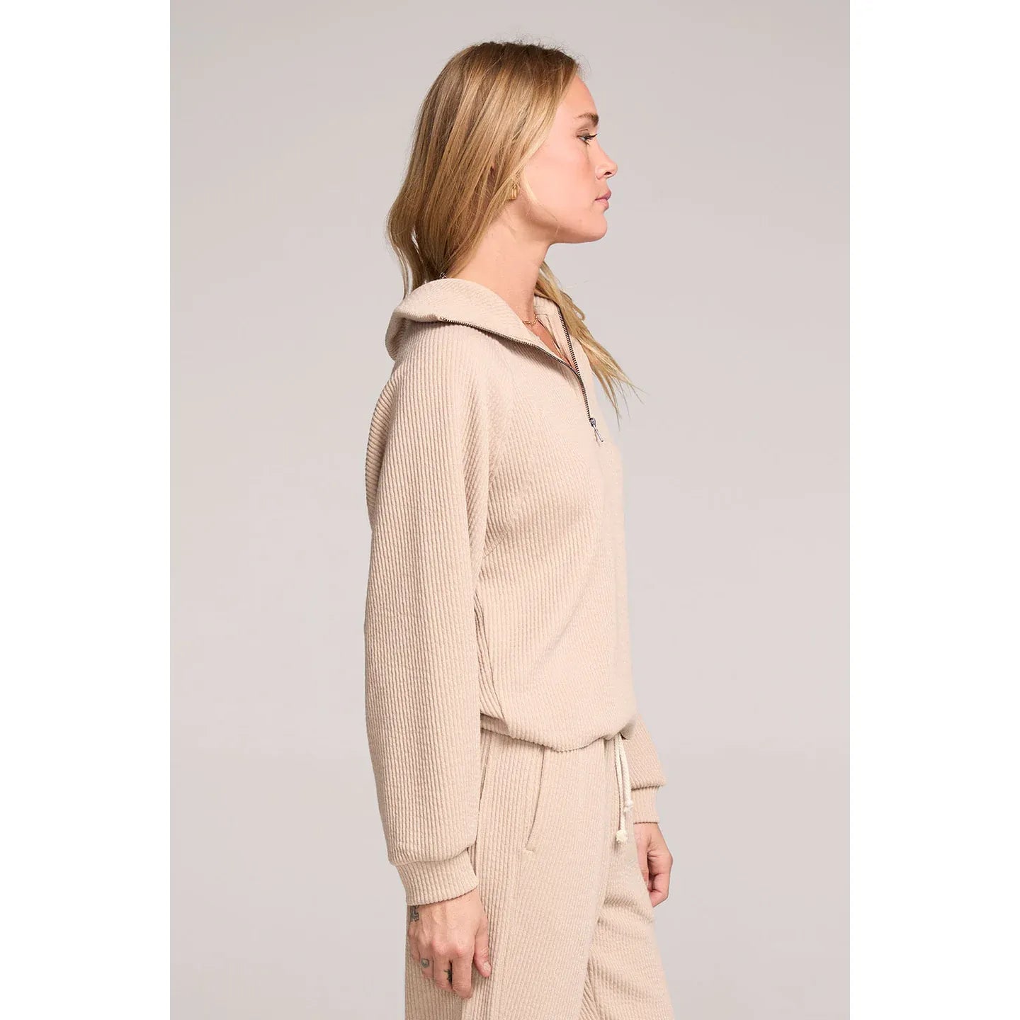 Saltwater Luxe - Half Zip Rustic Raglan Pullover in Sand