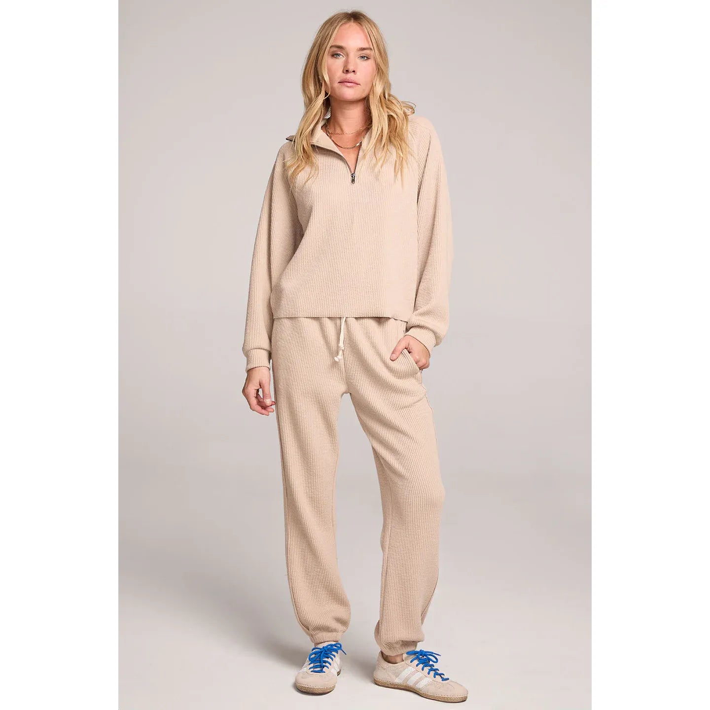 Saltwater Luxe - Half Zip Rustic Raglan Pullover in Sand