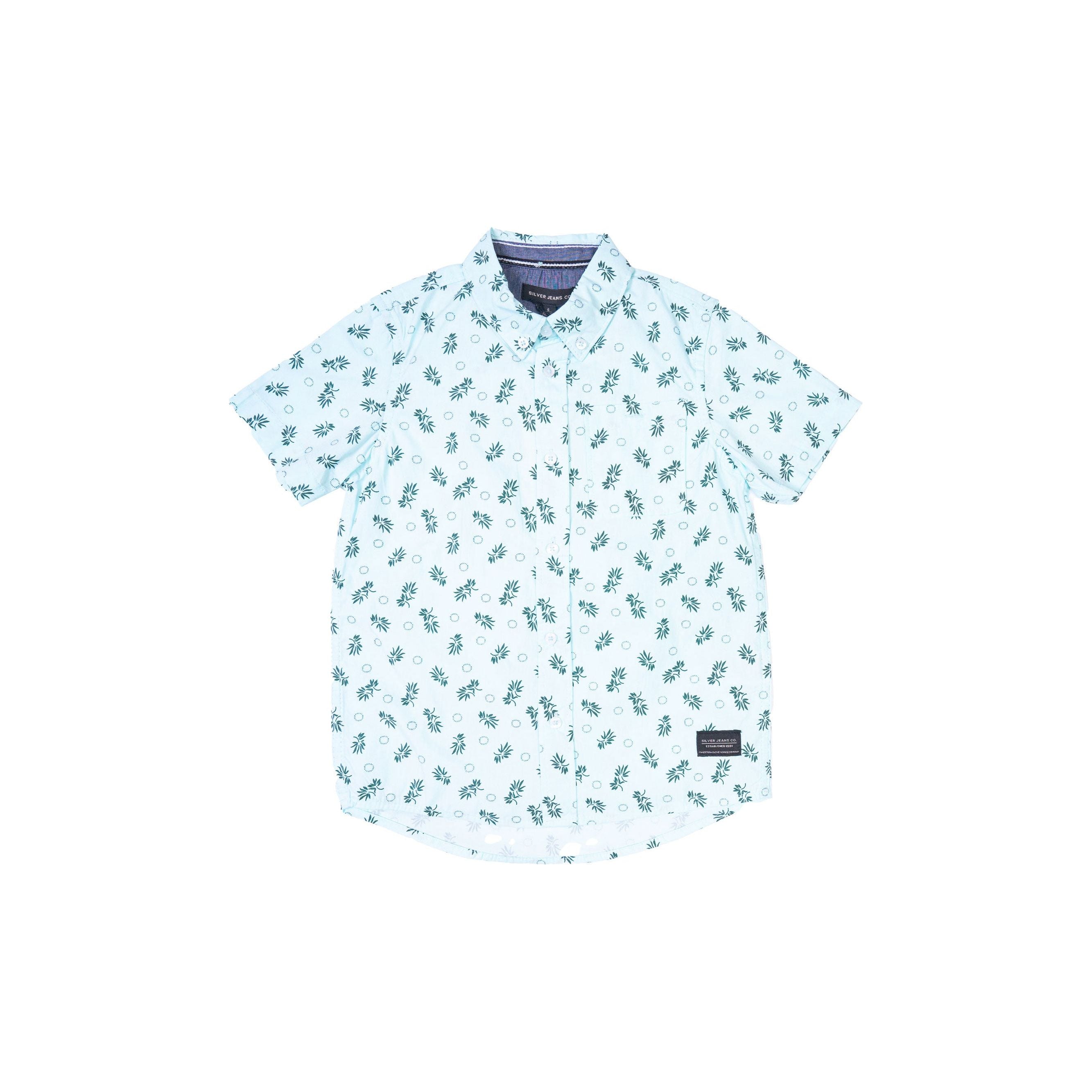 Silver Jeans - Boys Button Up Shirt in Mint Floral