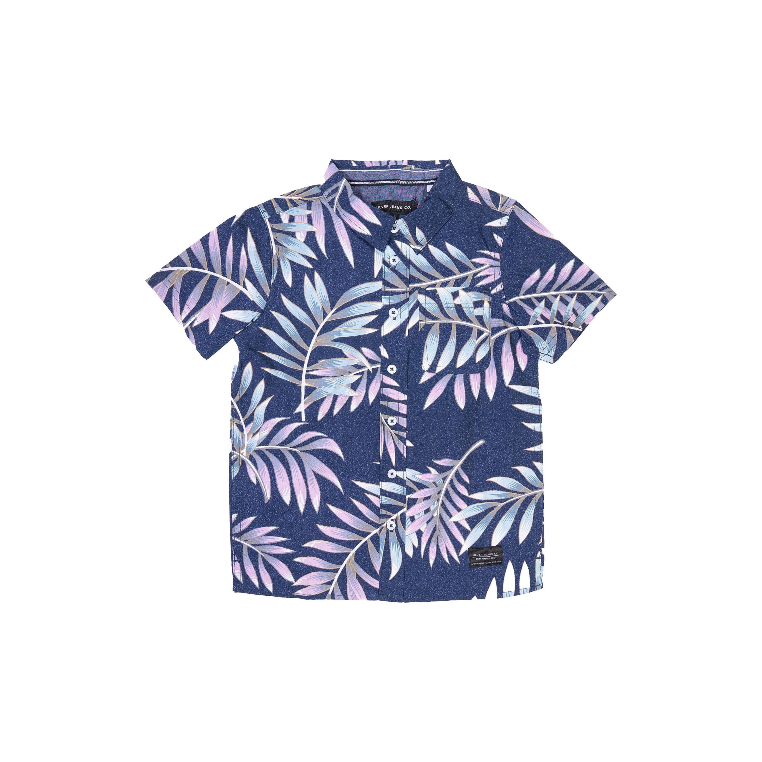 Silver Jeans - Boys Button Up Shirt in Navy Palms