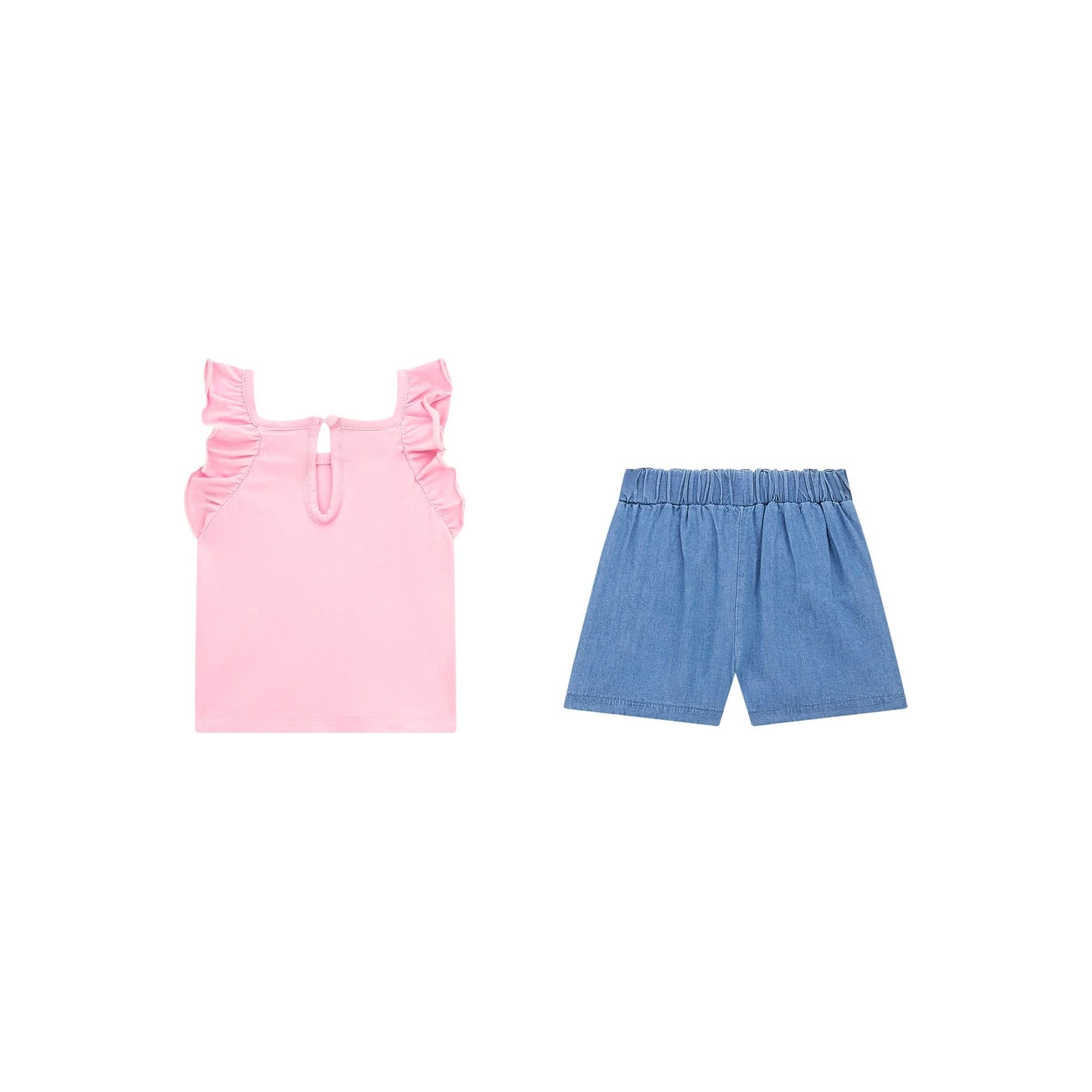 Guess - Infant Girls 2 Piece Short Set in Pink & Denim