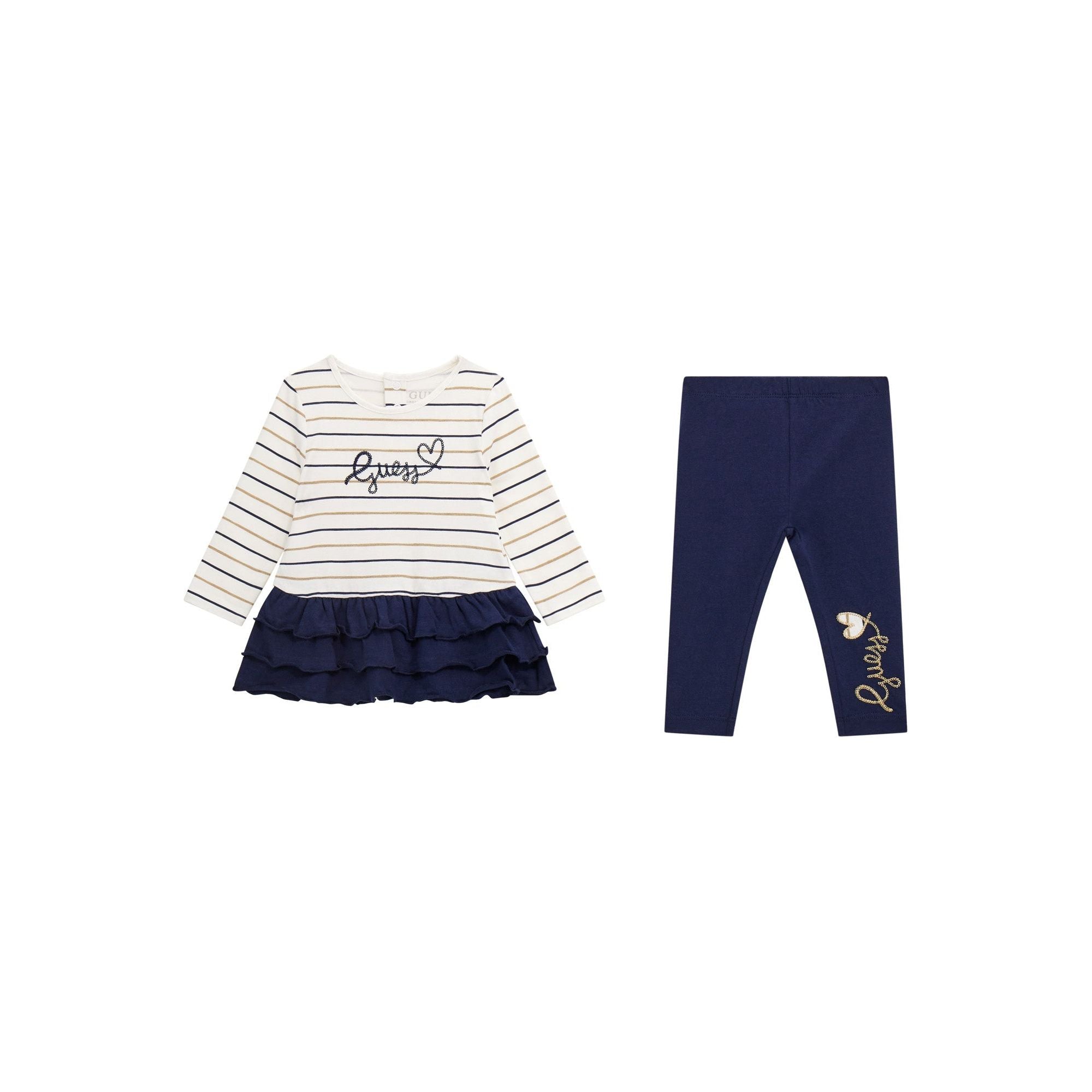 Guess - Infant Girls 2 Piece Set in White/Navy Stripe