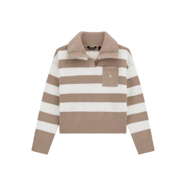 Guess - Girls Collared Sweater in Brown/White Stripe