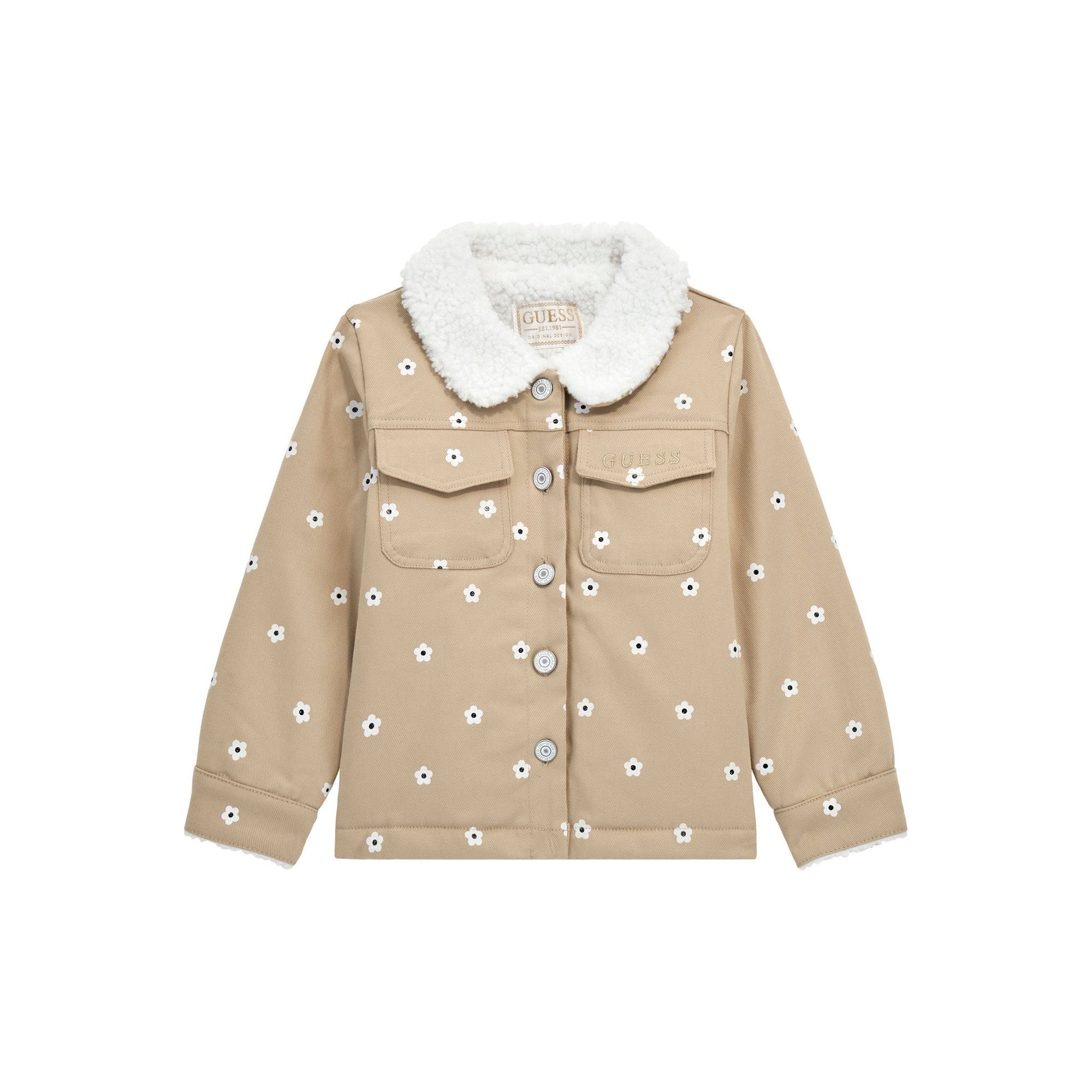 Guess - Toddler Girls Sherpa Twill Jacket with Daisy Print