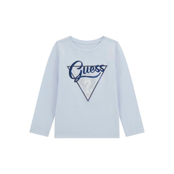 Guess - Toddler Girls Long Sleeve Logo Tee in Frozen Light Blue