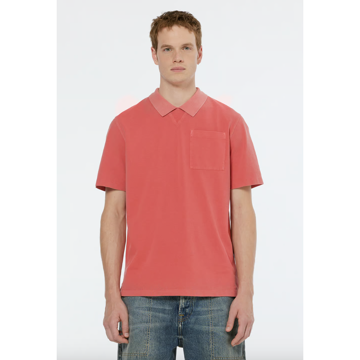 Scotch & Soda - Garment Dye Pique Chest Pocket Polo in Dusty Red